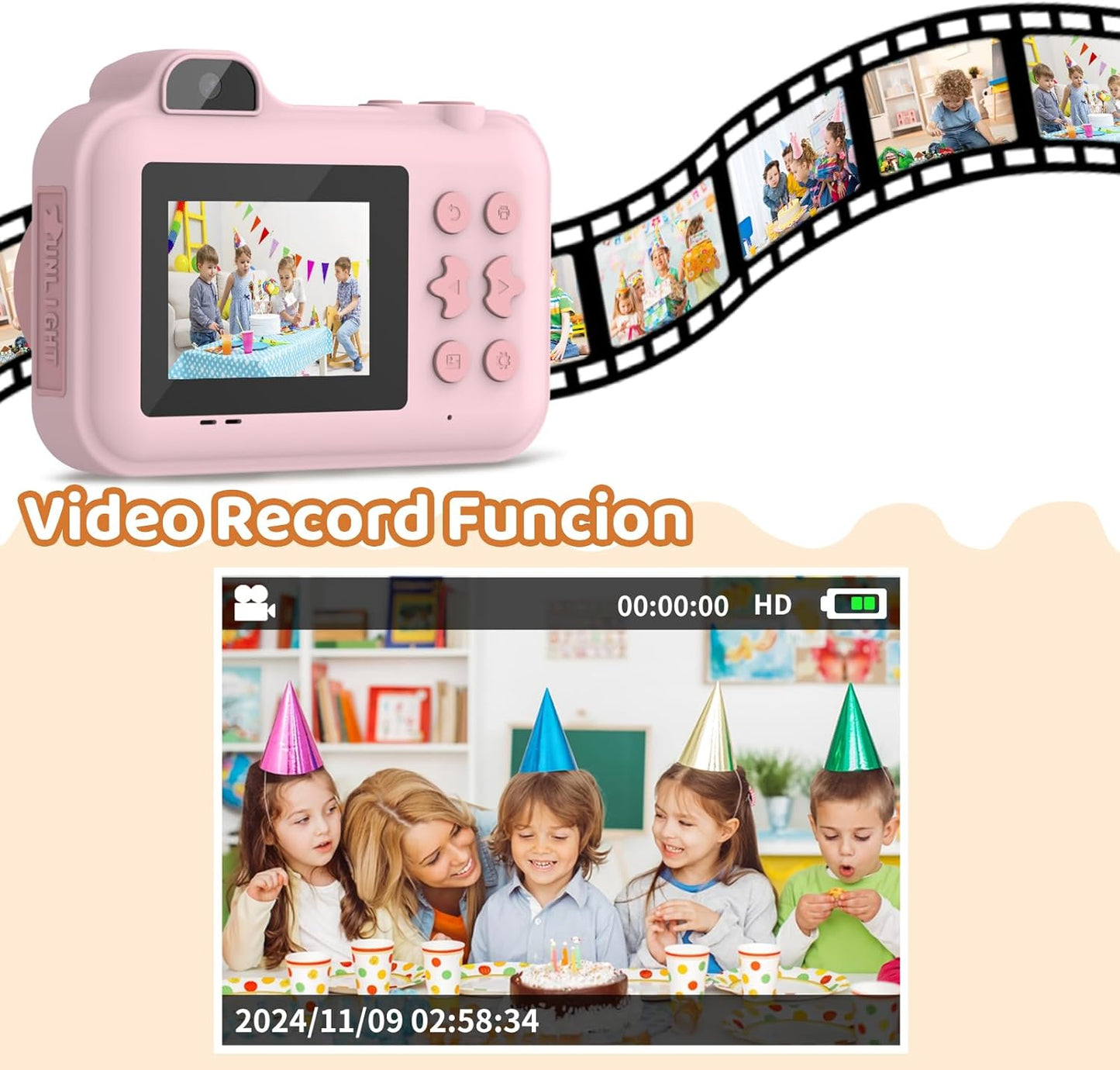 Kids Camera Instant Print, Christmas Birthday Gifts Toys for Girls Boys Age 4 5 6 7 8 9 10 11 12 Years Old,1080P HD Dual Lens Selfie Digital Camera with 5 Rolls Print Paper Stickers Pens 32G Card
