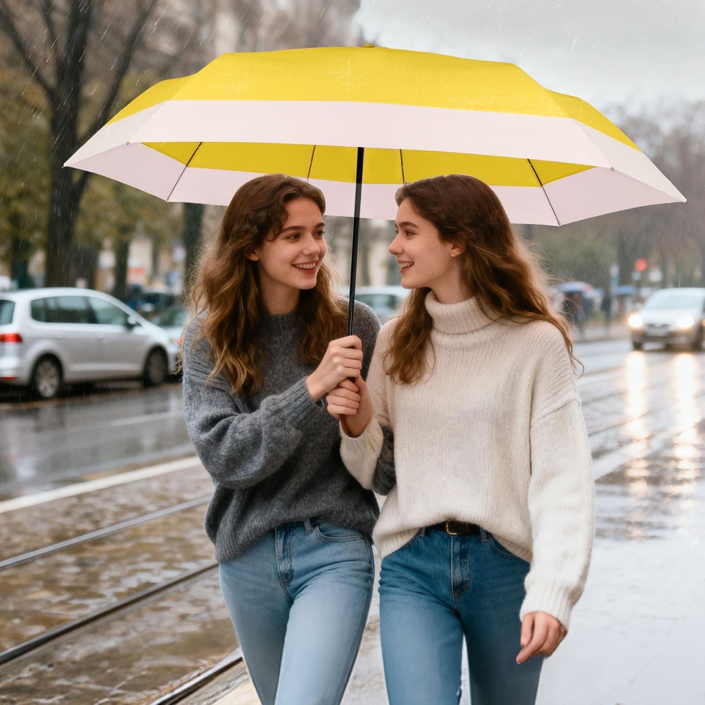 Lejorain Compact Golf Umbrella Large - 54inch Travel Big Portable Automatic Folding Umbrella Windproof for Men Heavy Duty 210T Dupont Teflon Coated Umbrella for Rain