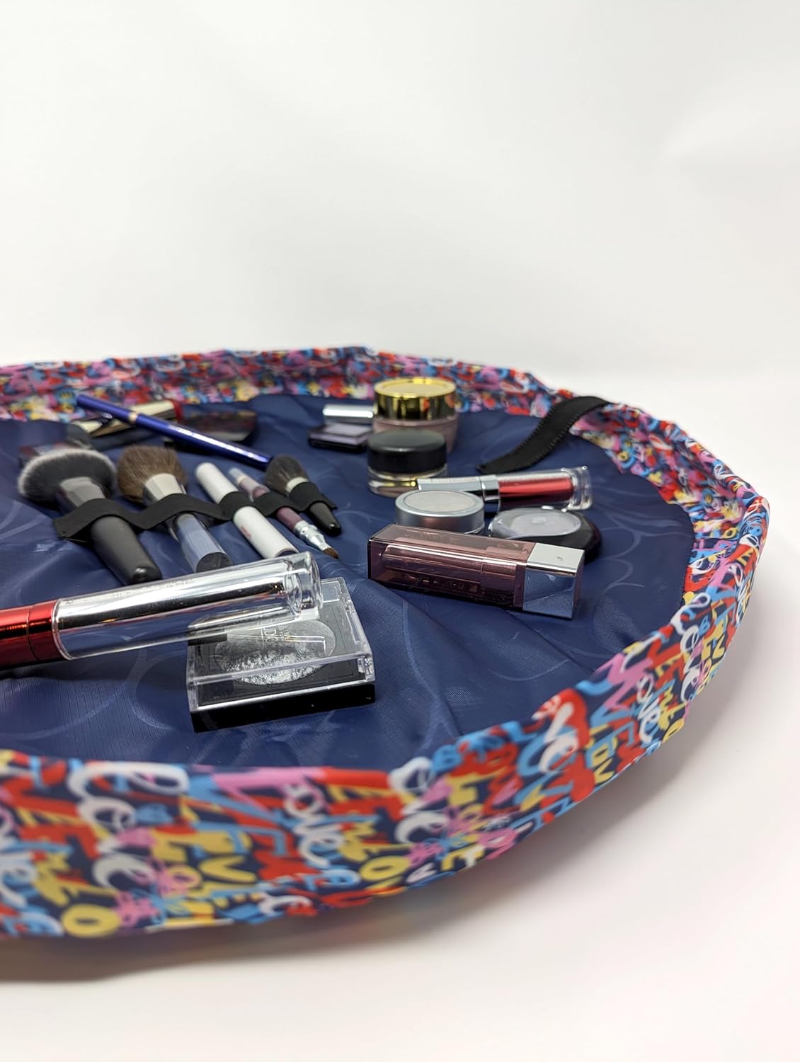 Lay-n-Go Cosmo Layflat Drawstring Cosmetic & Makeup Bag Organizer w/Zipper Pocket, Brush Loops & More, Cinch to Close, Lay Flat to Use, Durable, Machine Wash, Travel Toiletry Bag (20", Love)