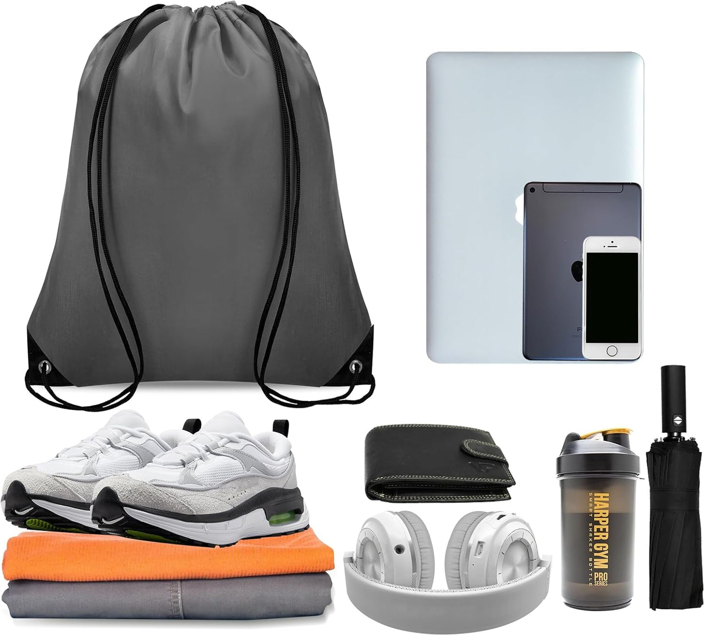 150Pcs Drawstring Backpack Bulk Cinch Sackpack Drawstring Bags Nylon for Gym Party Trip(Grey)