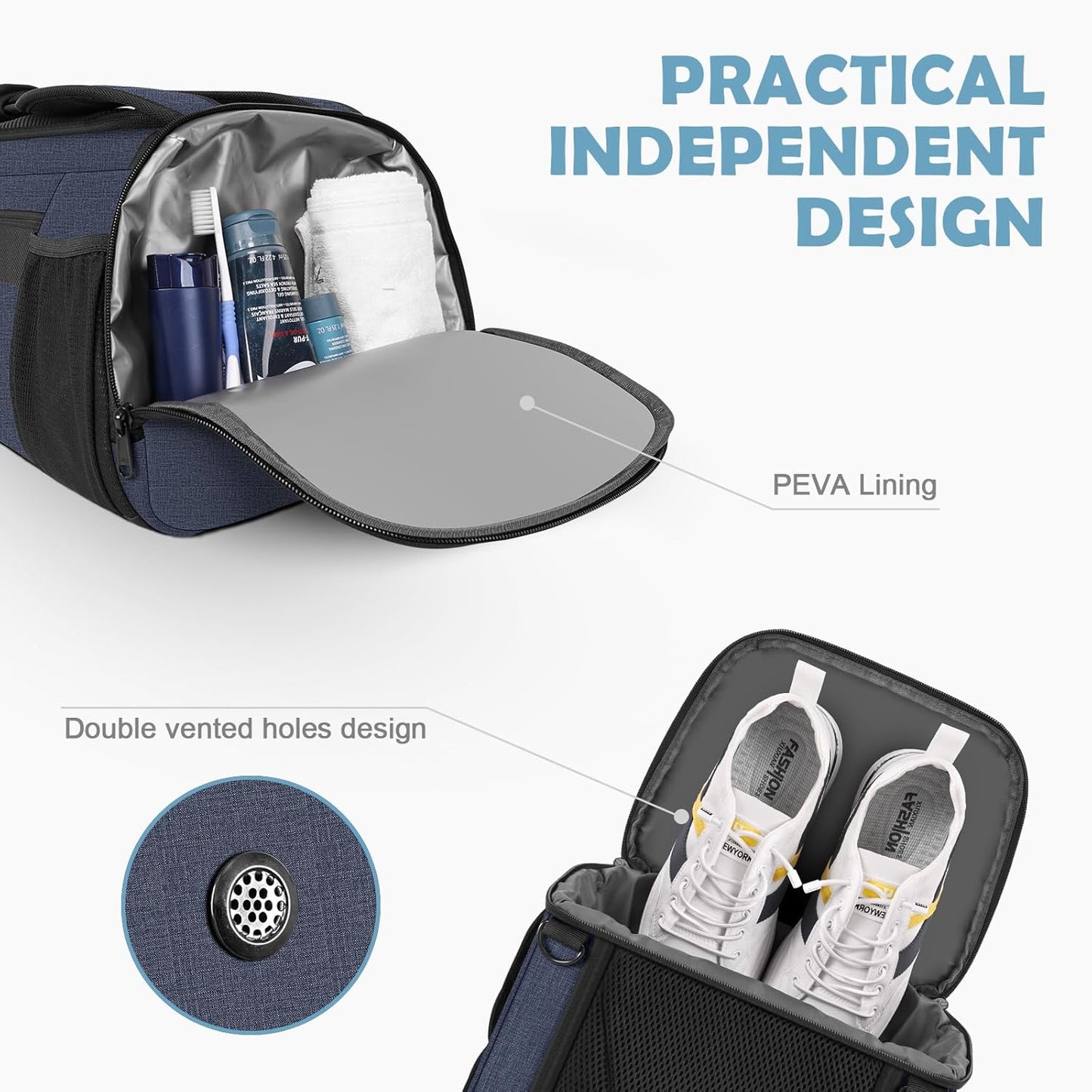 Gym Bag for Women Men, Duffle Travel Bag with Shoes Compartment and Wet Pocket, Waterproof Overnight Carry On Bag Backpack with Two Elastic Bottle Holders for Travel, Workout, Sports, Weekend - MIYCOO