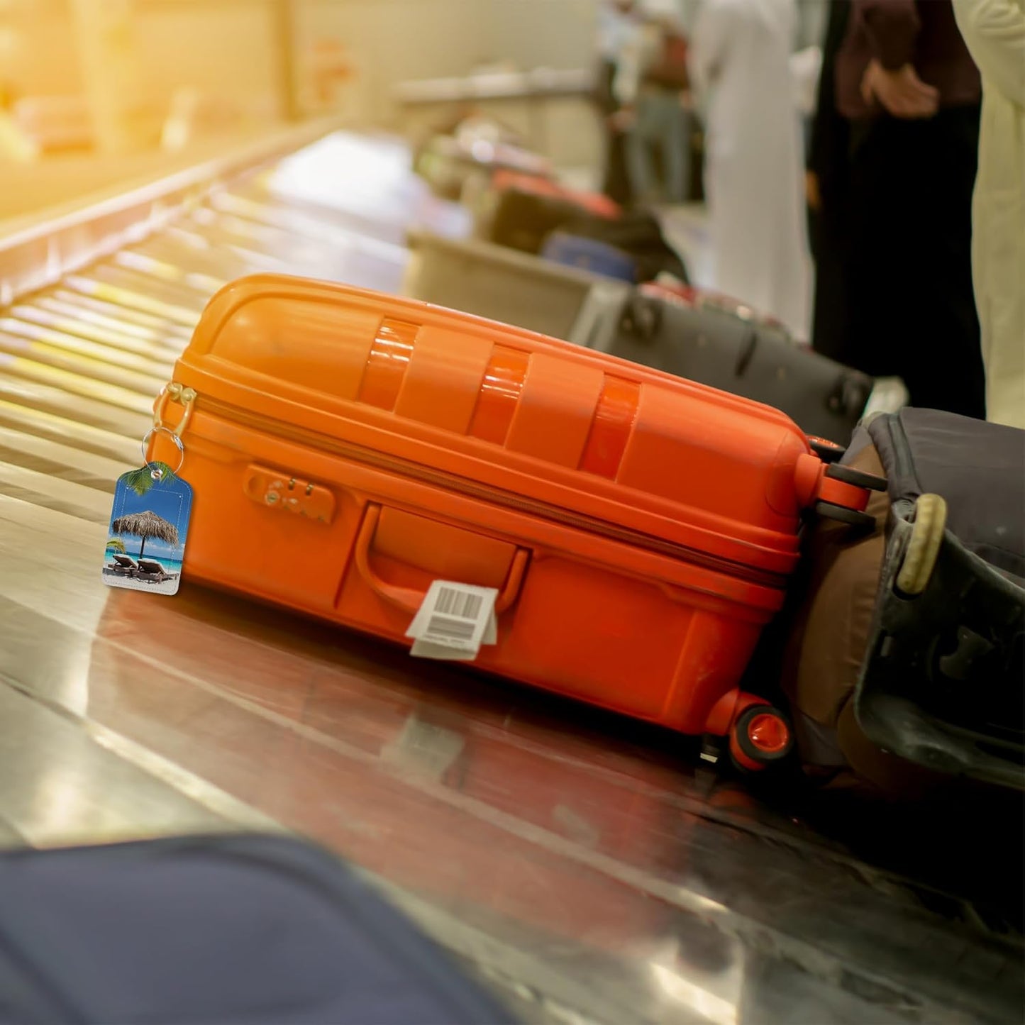 Set of 2 Luggage Tags Chairs and Umbrella in Palm Beach Leather Suitcases Tag with Privacy Cover Stainless Steel Loop and Address Card for Women Men Travel