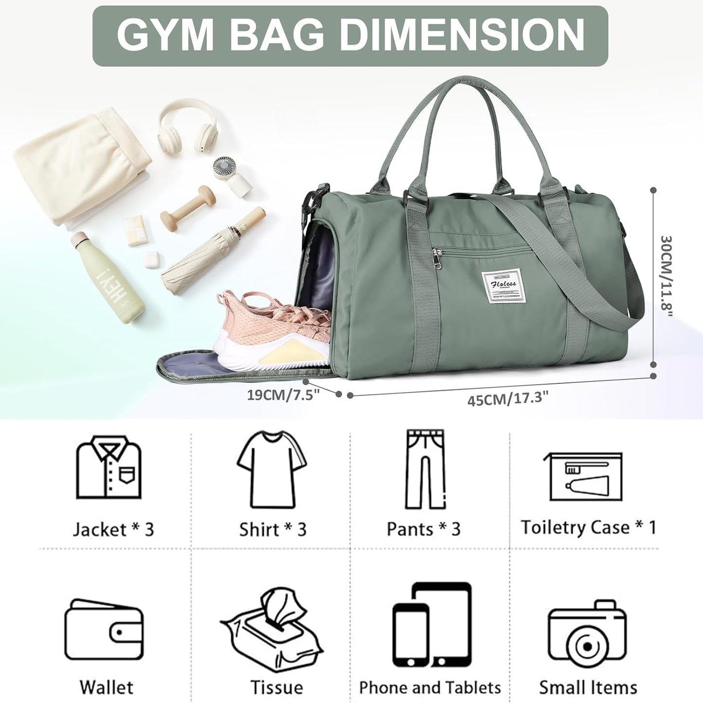 Gym Bagsfor Women Men with Shoes Compartment Sports Duffle Bag Personal item travel Duffel Bags Tote Bags Small Carry on Weekender Overnight Bags Workout Dance Bag Hospital Holdalls Dark Green