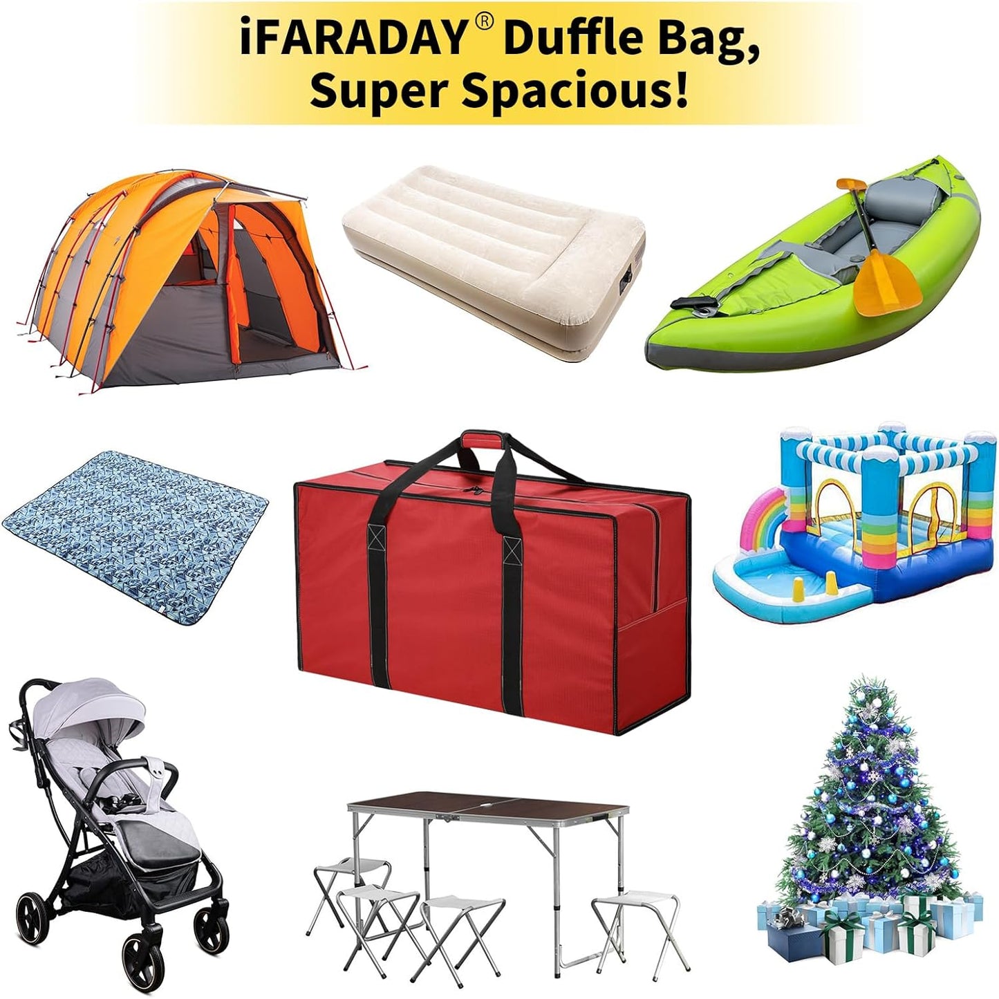 105L Extra Large Duffle Bag - 32.5 inch Heavy Duty & Water Resistant Duffel Bag Durable Luggage Storage Bag for Camping, Travel, Sports (Red)