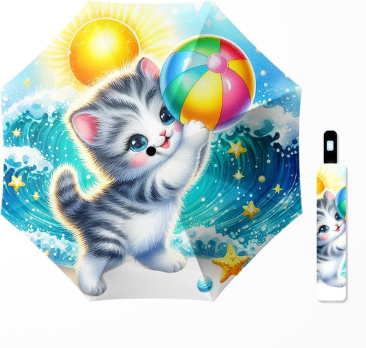 Small Travel Folding Umbrella for Girl, Portable, UV, SunShade, Compact, Automatic, Rain & Wind