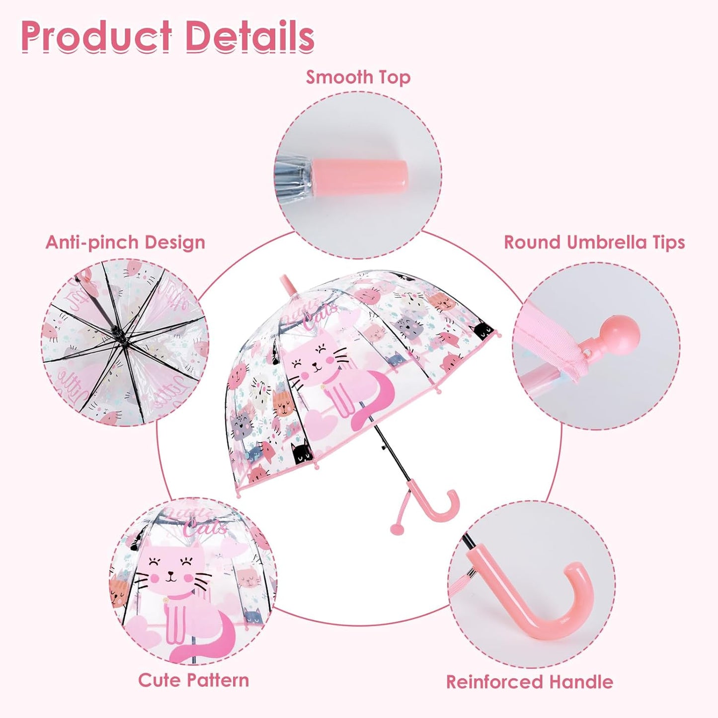 Kids Umbrella Clear Bubble Umbrellas for Rain,Transparent Dome Safety Windproof Umbrella with Easy-Grip Hook Handle for Toddler Girls and Boys