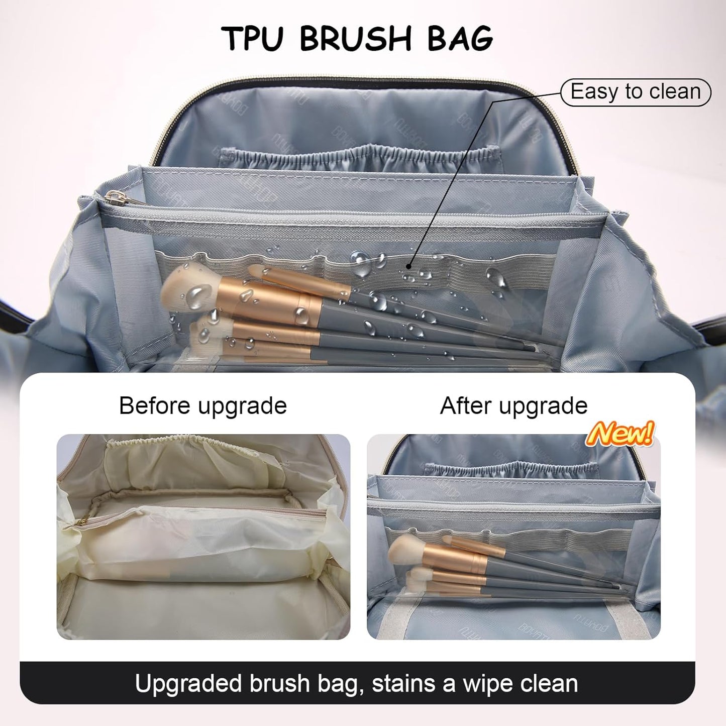 BOYATU Travel Makeup Bag for Women: Large Capacity Make up Bag with Compartments - Vegan Leather Cosmetic Bag set of 3 - Waterproof Toiletry Bag with Handle & Divider(E-2-Black)