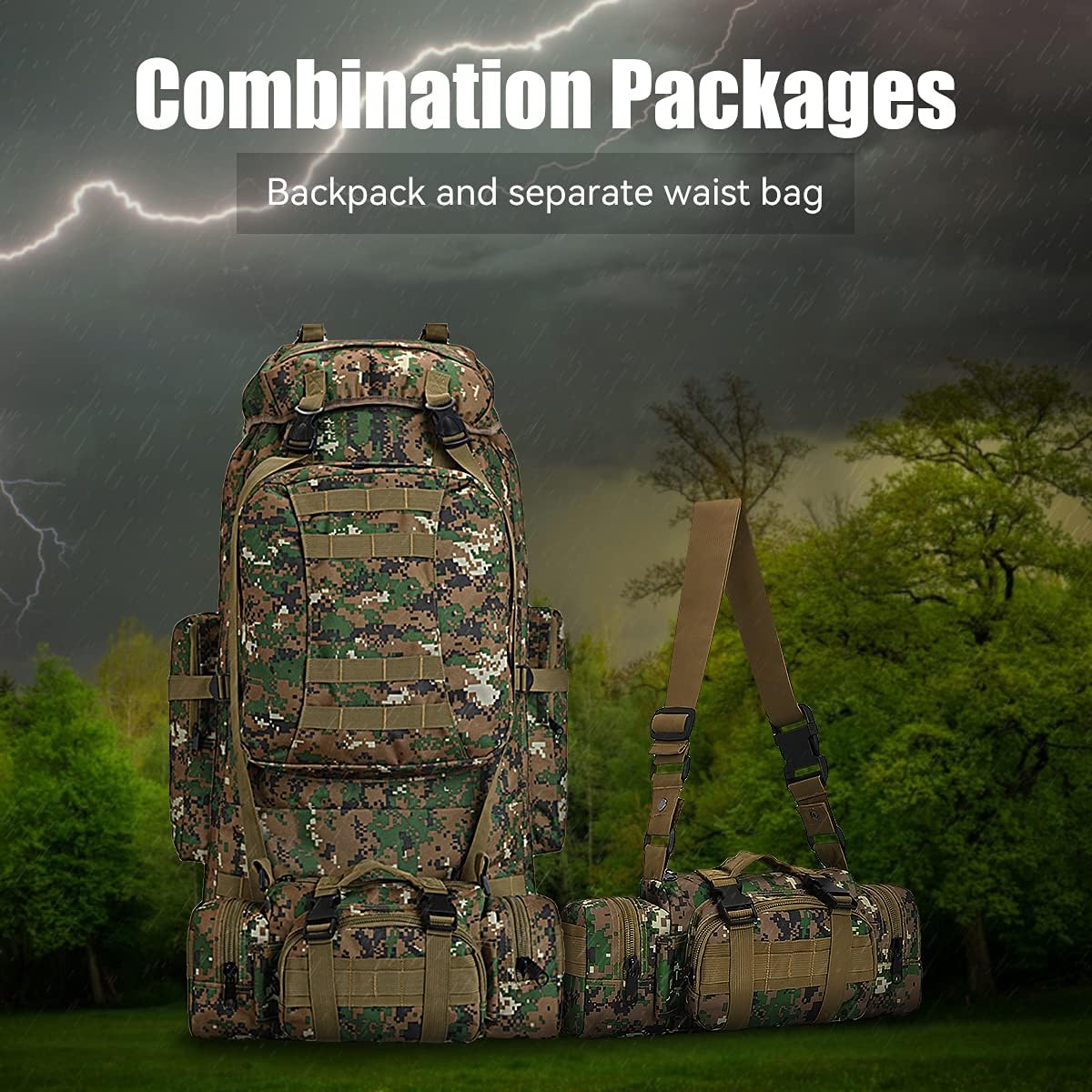 100L Camping Hiking Backpack,Molle military Tactical rucksack backpack,Waterproof Lightweight Hiking Backpack (Woodland Camo-C)