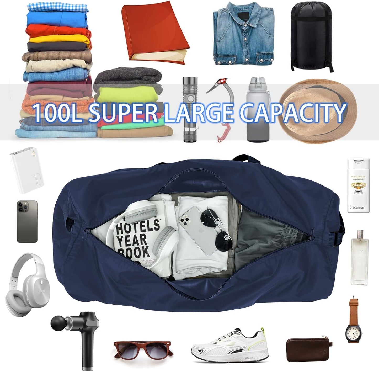 105L Extra Large Duffel Bag 32.5 inch Travel Duffel Bag lightweight Luggage Bag-Navy