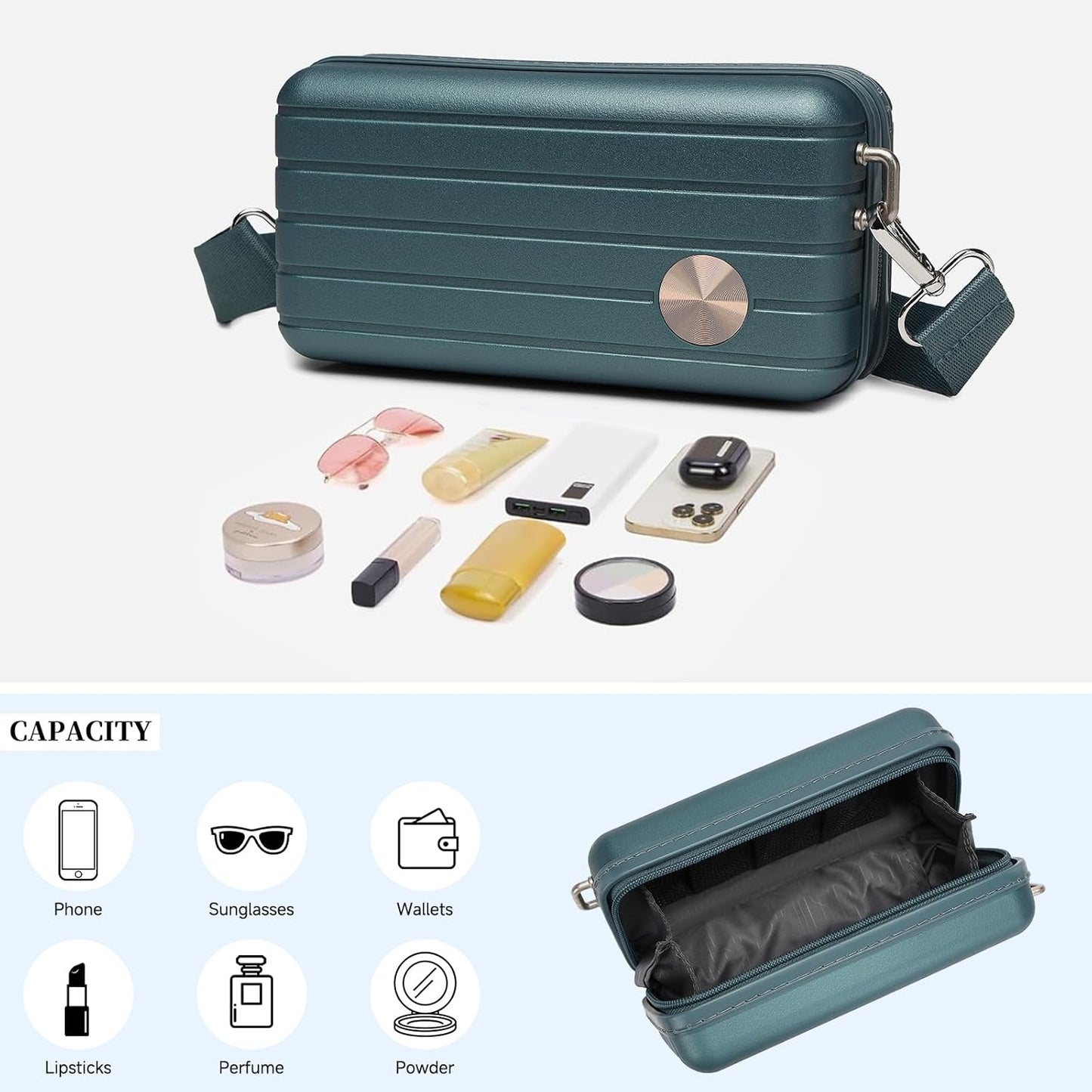 Somago Hard Shell Suitcase Handbag with Adjustable Strap Mini Cosmetic Handbag Cell Phone Purse Bag for 6.9" Shoulder Bag(Ice Blue)