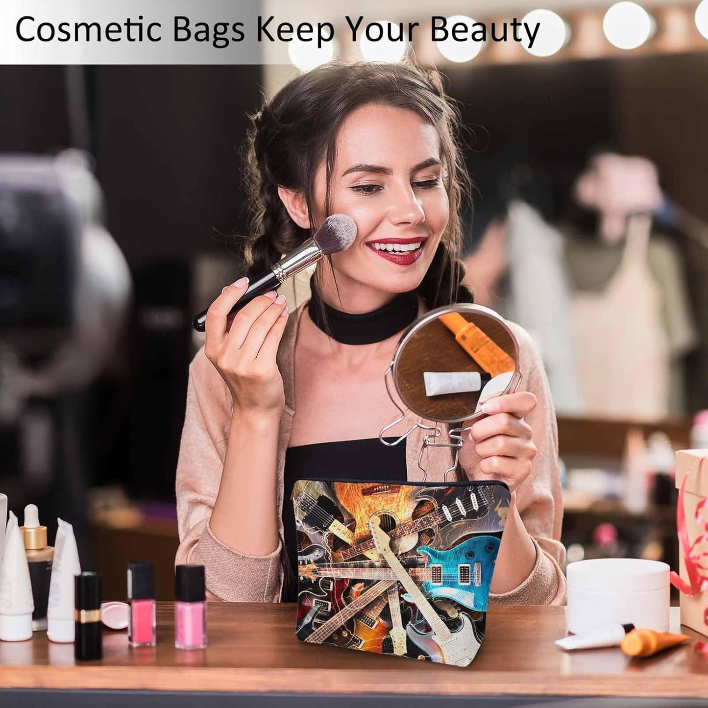 Rock Guitar Makeup Bag For Women, Adorable Cosmetic Bag Makeup Bags, Lightning Music Guitar Zipper Bag Travel Bags Toiletry Organizers Pouch Bags Washing Bags For Gym Bathroom