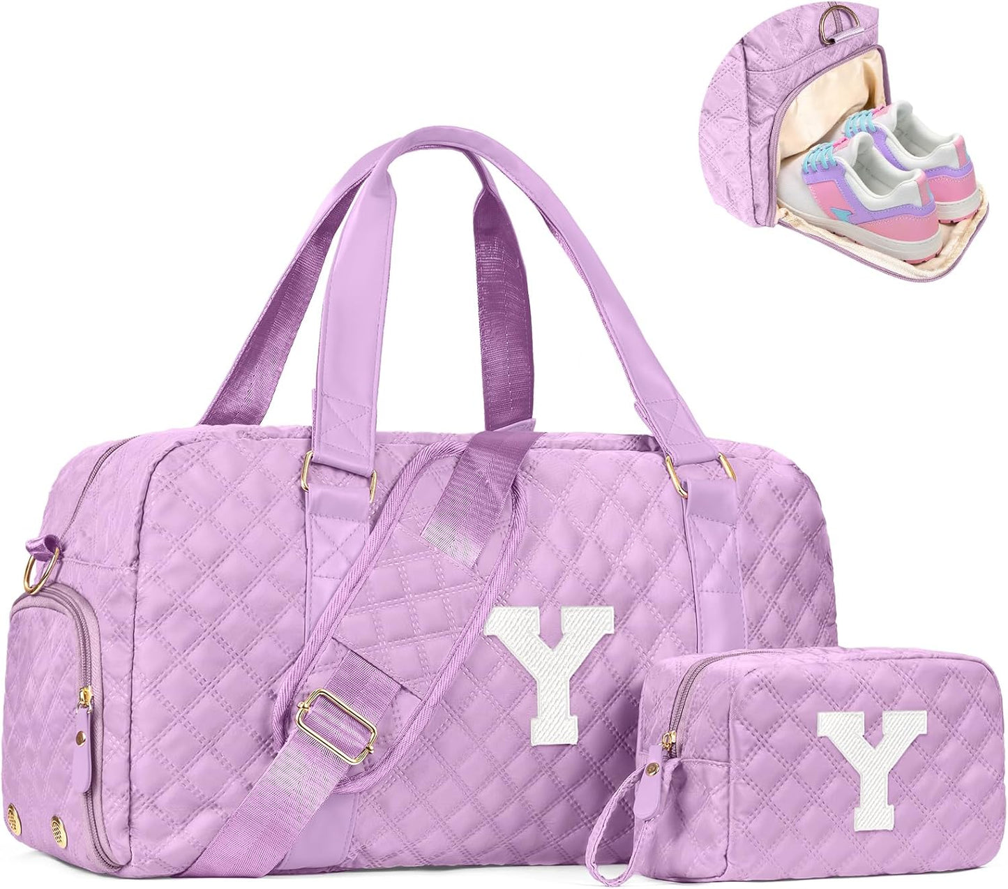 Initial Duffle Bag for Travel Women Girls Gift: Personalized Weekender bags, Dance Cheer bag Sports for Girl, Kid Gymnastics Bags, Birthday Gifts for Women Girls Kids Teens Mom Teacher