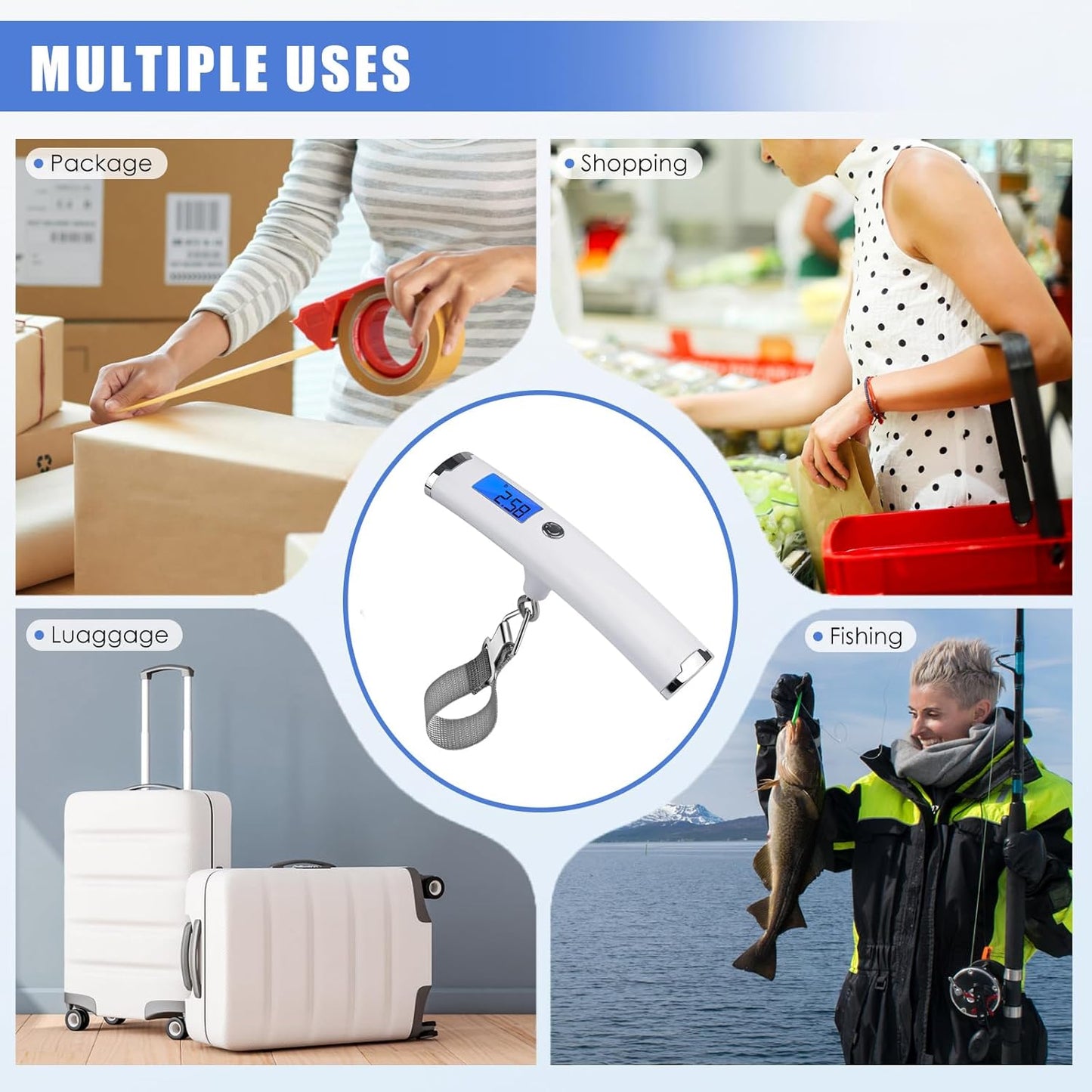 Digital Luggage Scale for Travel Handheld Weight Scale for Luggage with Tare Function 110lbs Travel Luggage Weight Portable Suitcase Weighing Scale Back-lit LCD Display Gifts for Travelers (Strap)