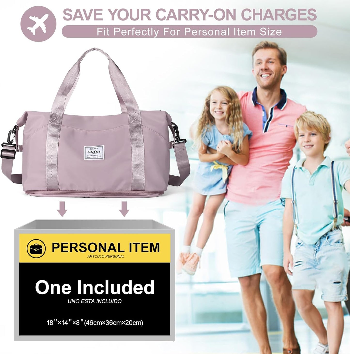 Travel Duffel Bag, Sports Tote Gym Bag, Shoulder Weekender Overnight Bag for Women