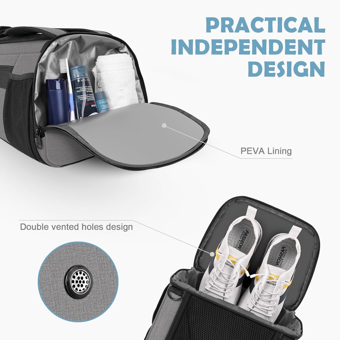 Gym Bag for Women Men, Duffle Travel Bag with Shoes Compartment and Wet Pocket, Waterproof Overnight Carry On Bag Backpack with Two Elastic Bottle Holders for Travel, Workout, Sports, Weekend - MIYCOO