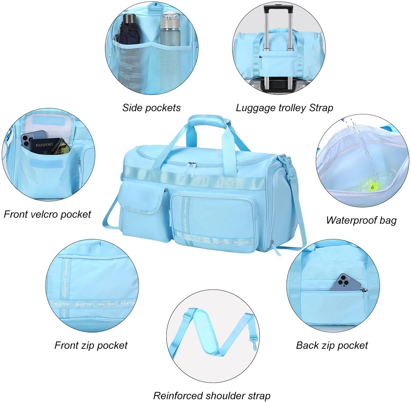 MAXTOP Gym Bag for Women Men Travel Duffle Bag Large Capacity Carry On Weekender Overnight Bag With Shoe Compartment Gym Tote Dry Wet Separation Duffel Bag for Travel