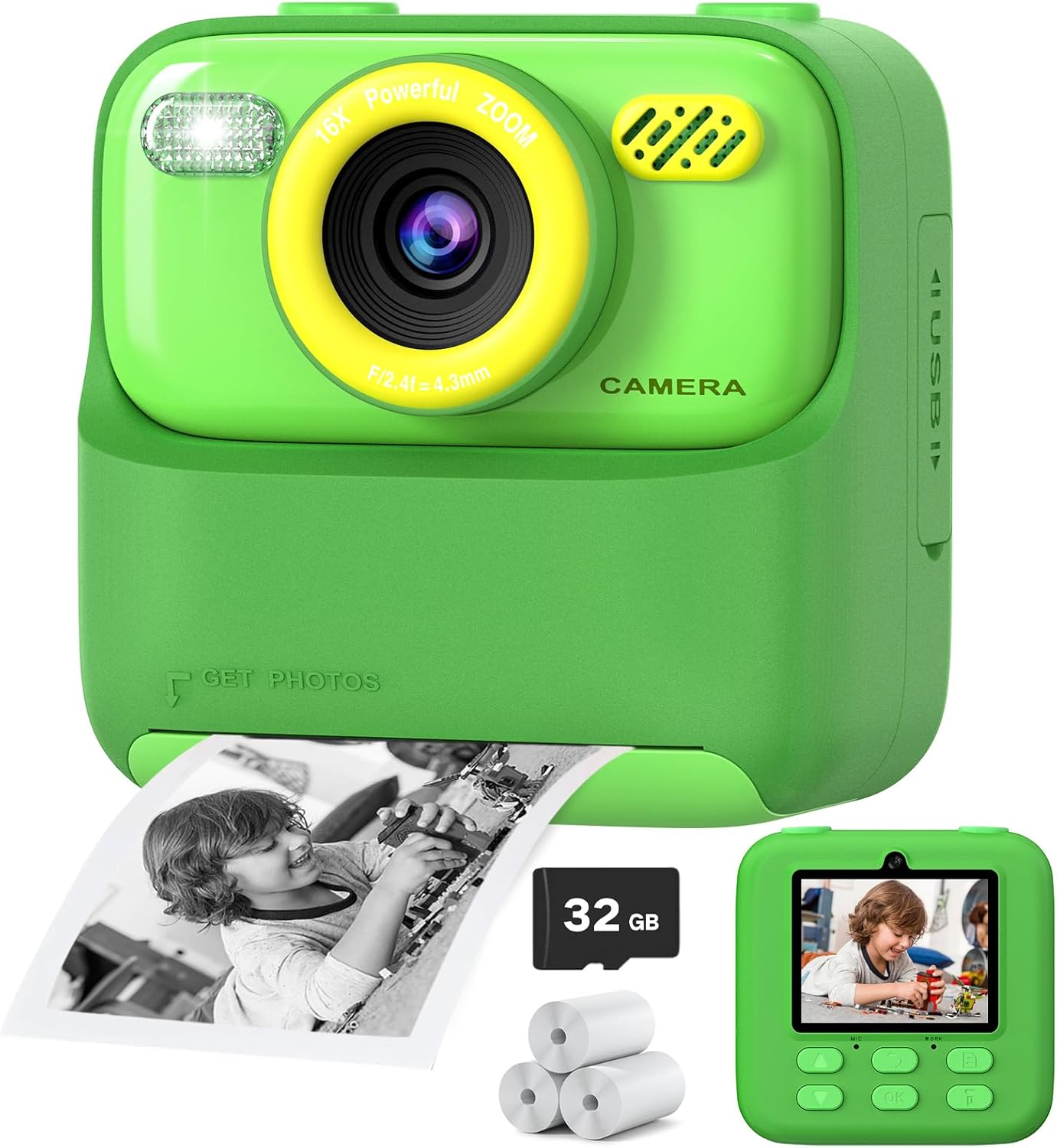Kids Instant Digital Cameras for Boys and Girls, 1080P HD Dual-Lens Selfie Digital Camera with Print Paper & 32G Card, Christmas Birthday Gifts Toys for Toddler and Teenagers Age 3-16 Years Old