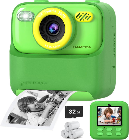 Kids Instant Digital Cameras for Boys and Girls, 1080P HD Dual-Lens Selfie Digital Camera with Print Paper & 32G Card, Christmas Birthday Gifts Toys for Toddler and Teenagers Age 3-16 Years Old