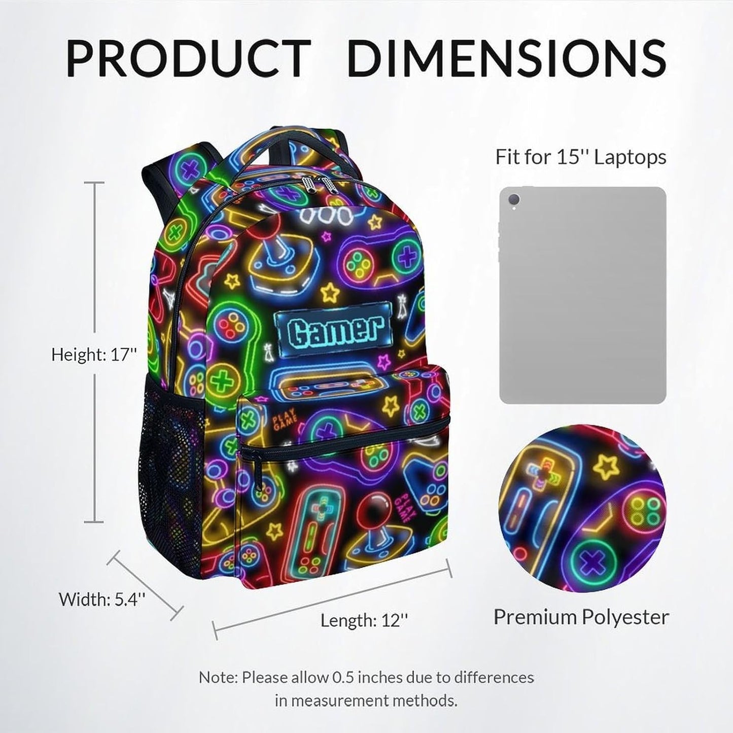 Backpacks for Boys - Cool Gamer Travel Backpack for Kids - 17 Inch Bookbag for Elementary Primary School - Back to School Supplies