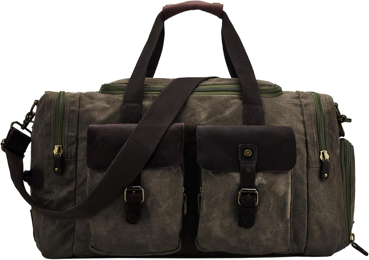 Waxed Canvas Vintage Overnight Duffel Weekend Travel Bag Waterproof For Men Women with Shoes Compartment(olive green)