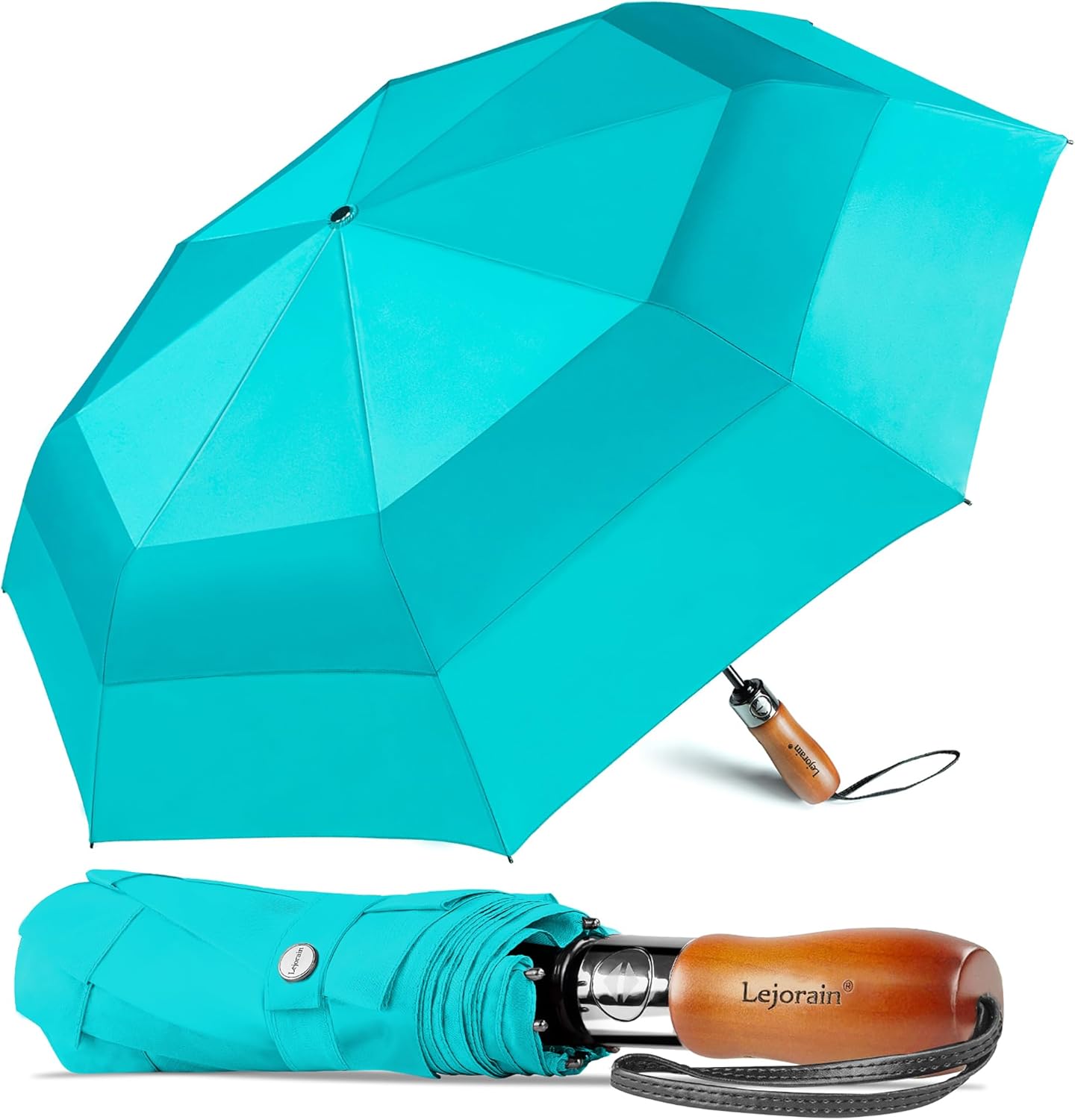 Lejorain Large Folding Golf Umbrella - Compact Mens Umbrellas Travel Rain and Windproof 54inch Collapsible Automatic Open Close Umbrella 210T Teflon Vented Double Canopy