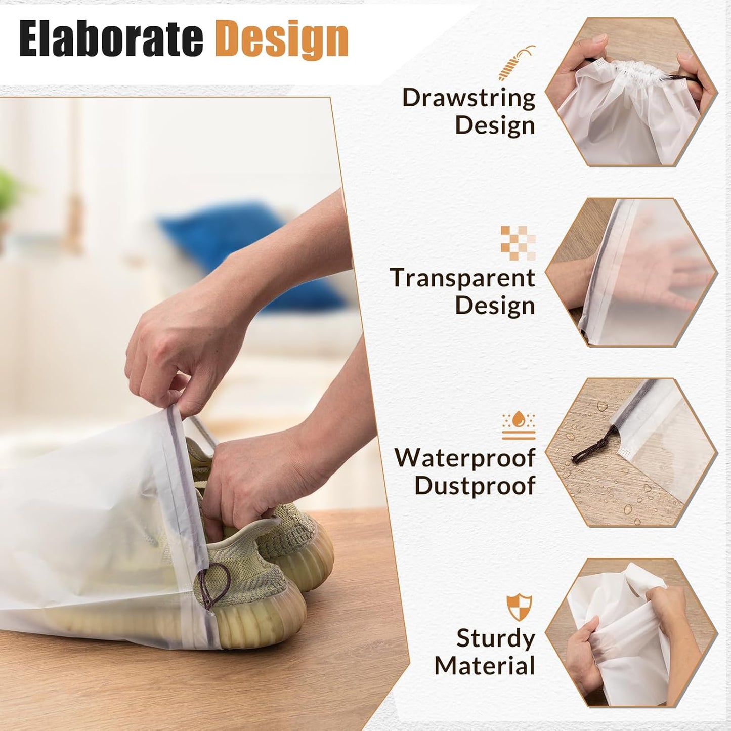 100pcs Clear Shoe Bags for Travel, 15.7" x 11.8" Waterproof Dust Bags with Drawstring, Portable Storage for Men and Women