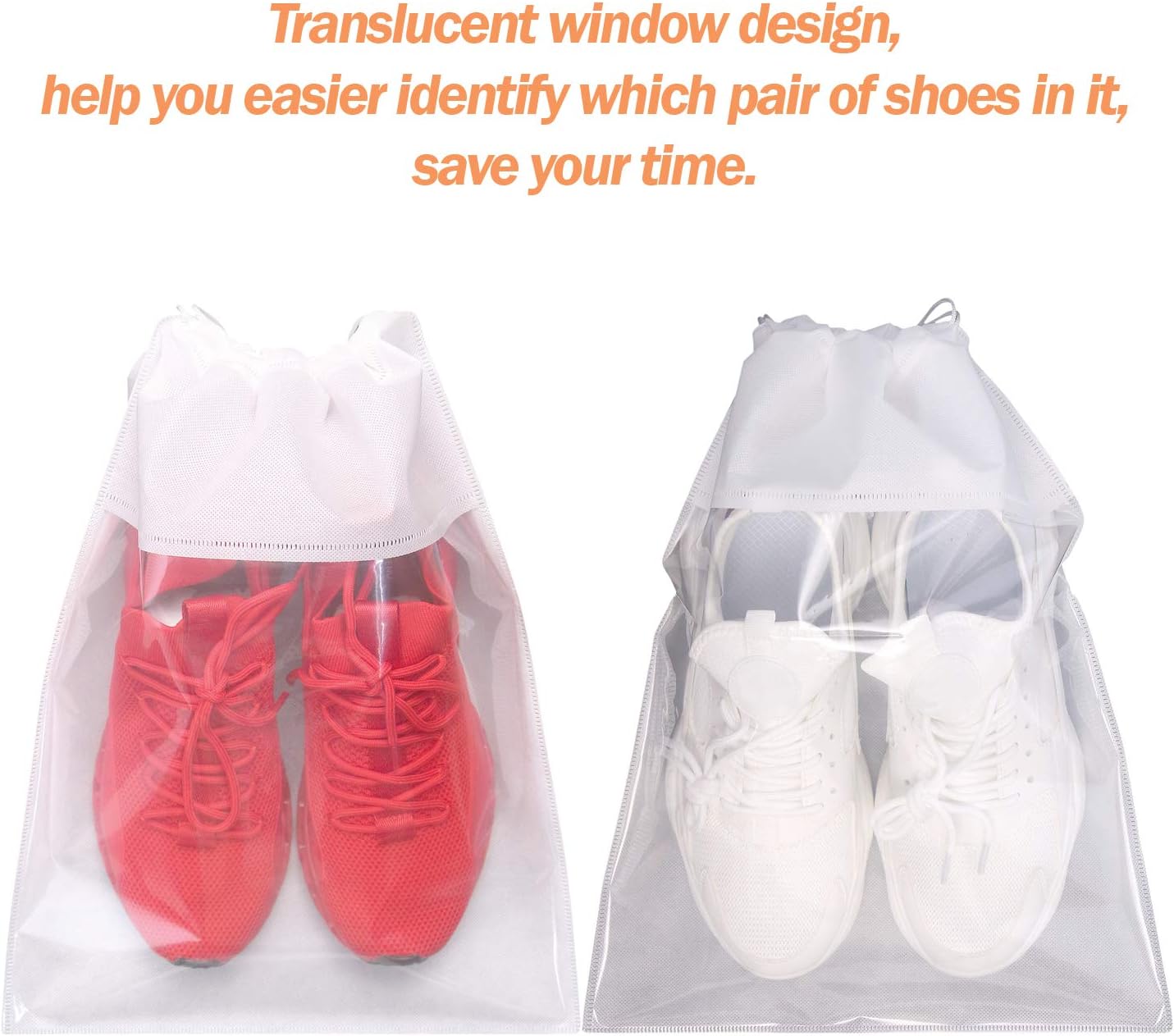 12 Pack Portable Shoe Bags for Travel Large Shoes Pouch Storage Organizer Clear Window with Drawstring for Men and Women White