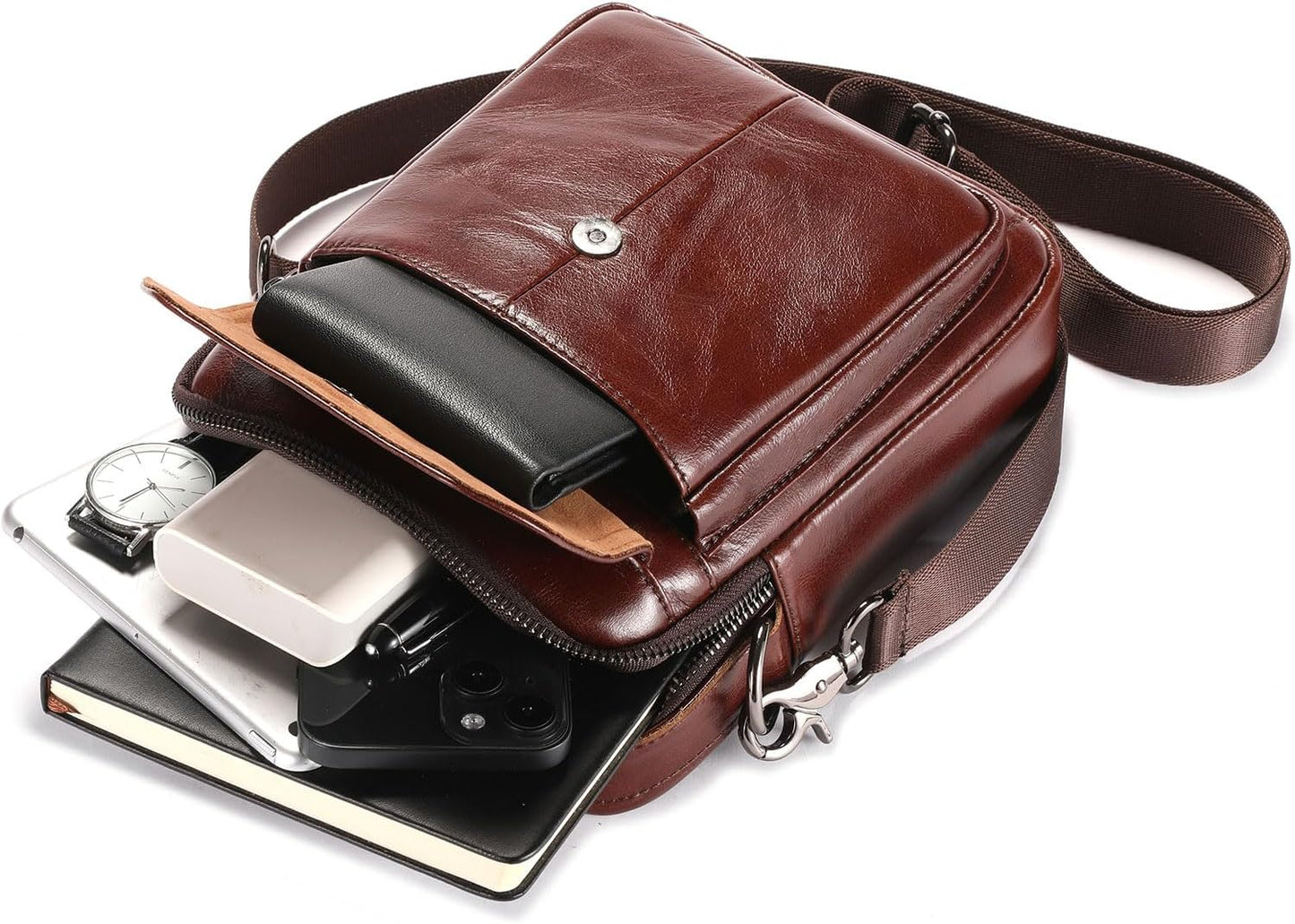 Leather Shoulder Bag for Men Casual Crossbody Bag Travel Vintage Messenger Bag Multi-function Handbag Satchel