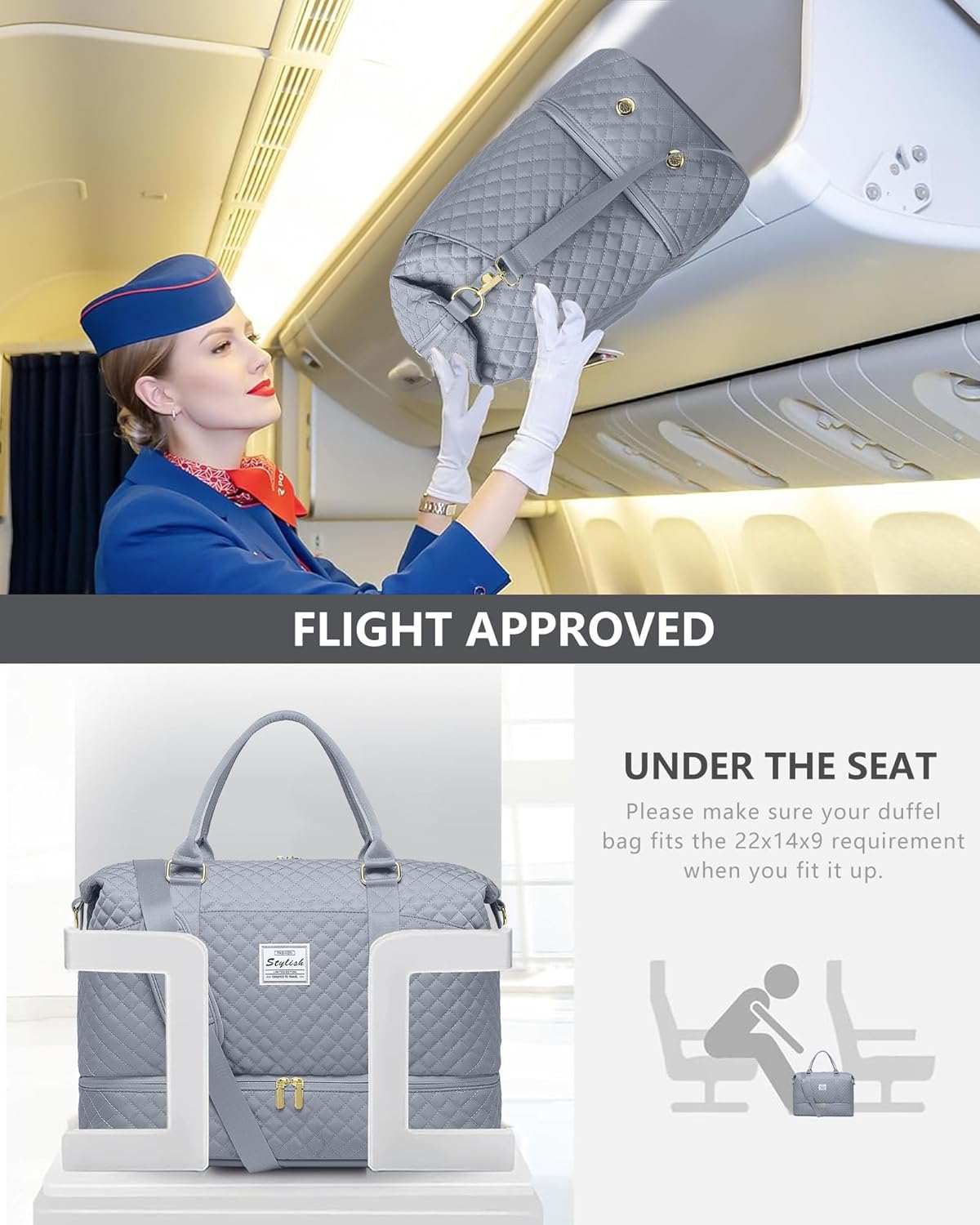 Travel Overnight Bag Weekender Bags- Duffle Bags Women with Shoe Compartment Carry on Overnight Bag with Toiletry Gym Duffel with Wet Pocket Hospital Bags Grey