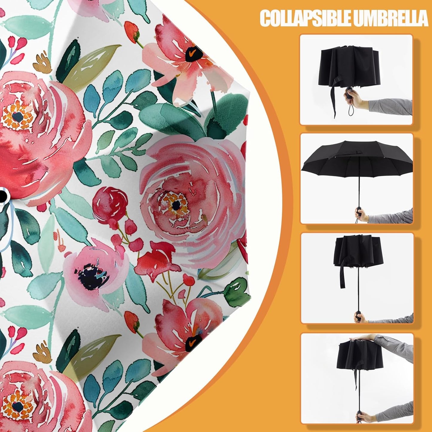 Small Compact Travel Automatic Folding Umbrella for Women, Portable Lightweight, Rain, Wind, UV Sun Shade