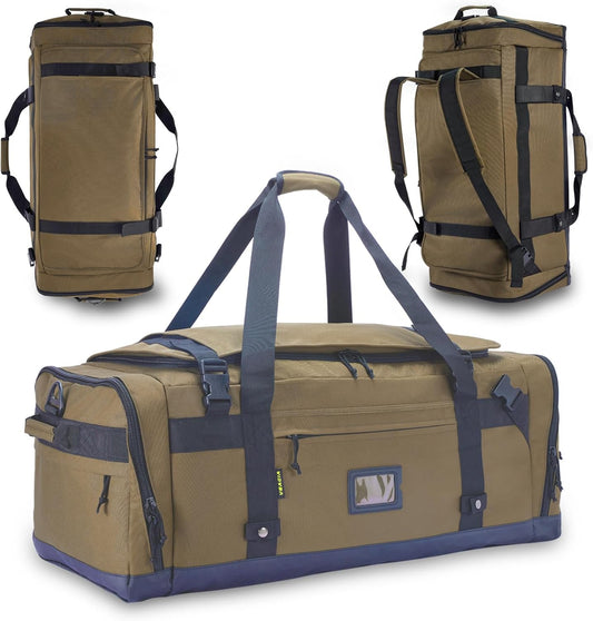 Large Duffle Bag for Travel - Men & Women, Foldable Gym Duffle Backpack, Heavy Duty Tactical Military Canvas Duffel Bags, Extra Big Carry On with Shoe Pockets, Waterproof (80L/103L)