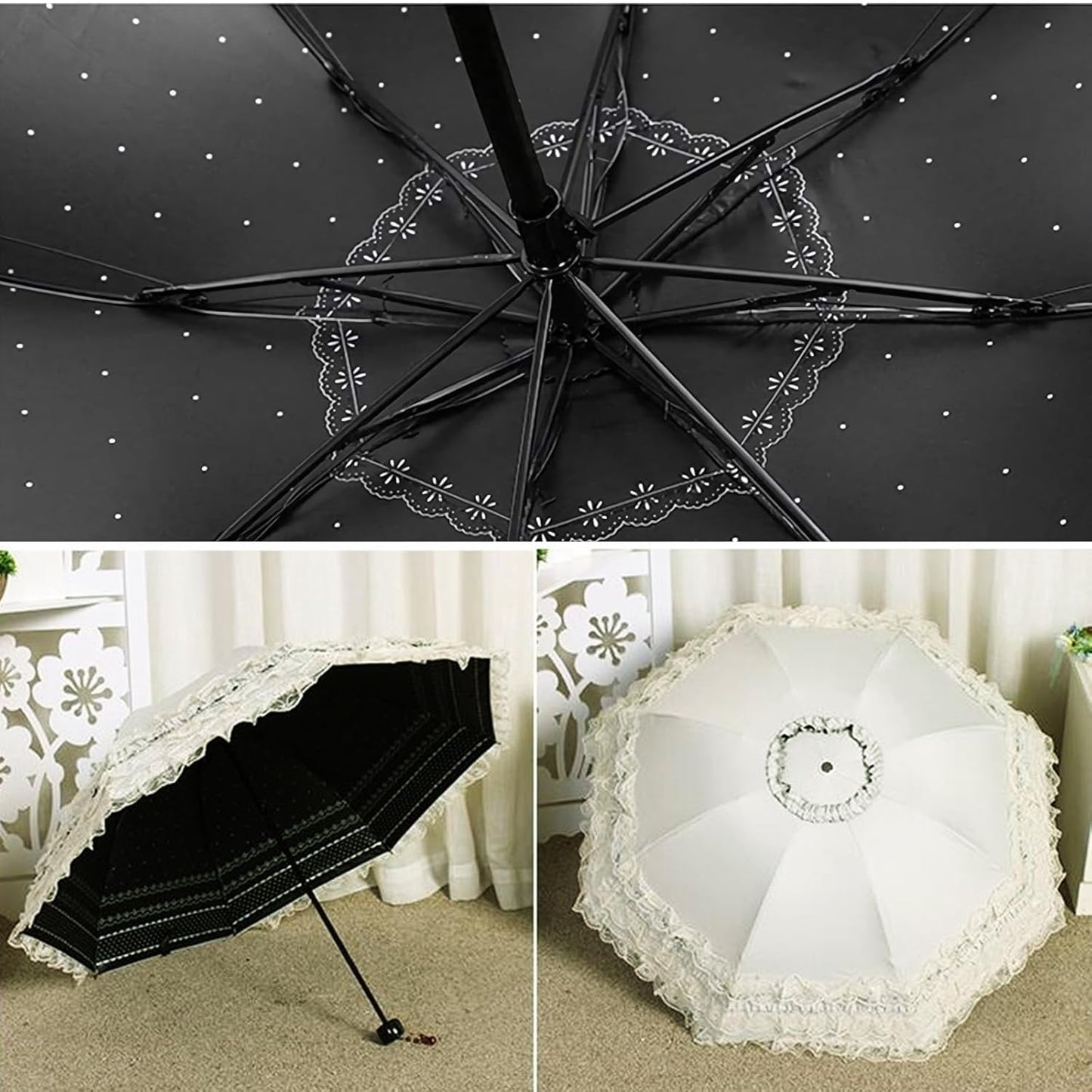 Vintage Lace Parasol Gothic Lolita Umbrella UV Sun Protection Witch Cosplay Photoshoot Props Party Decoration