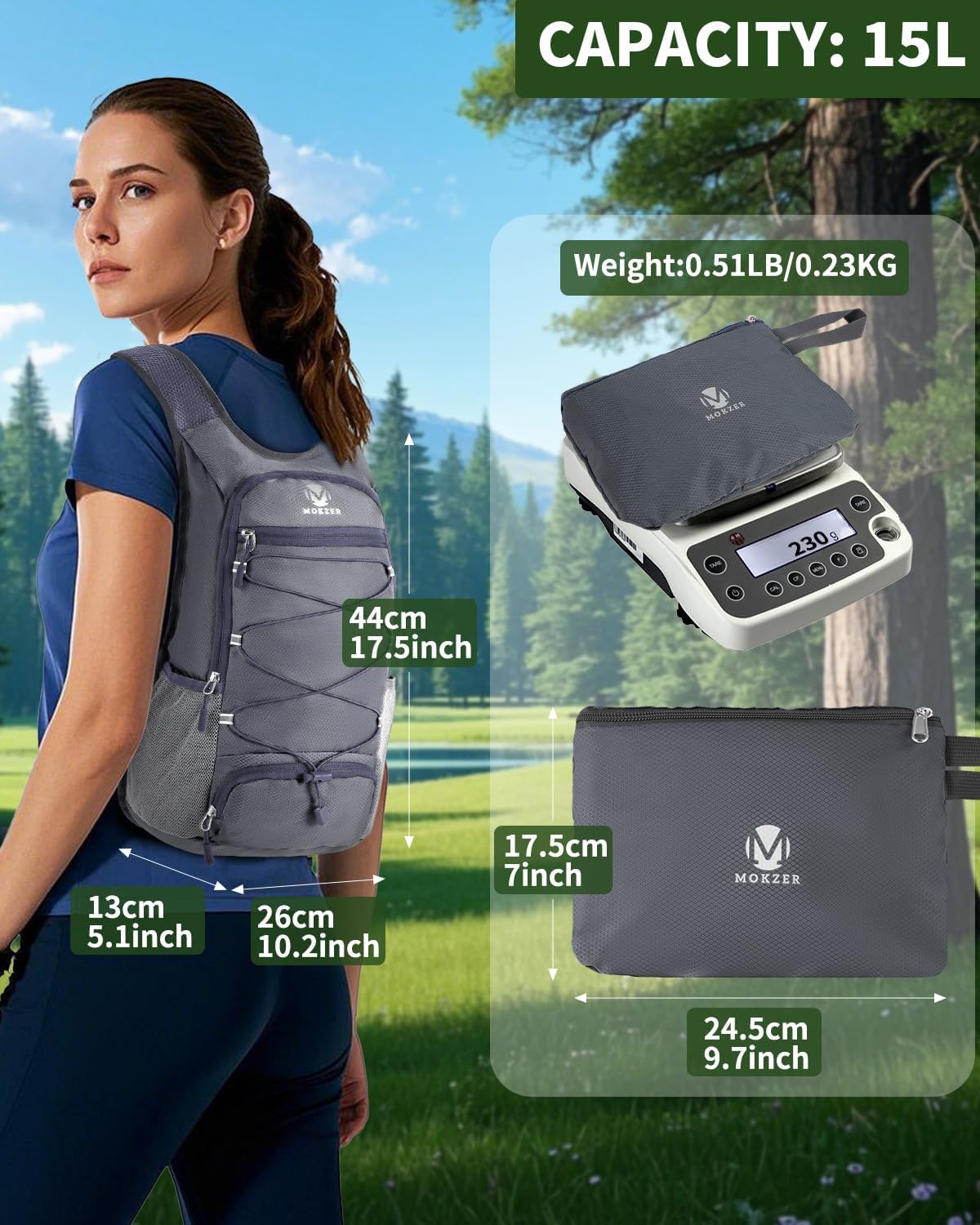 15L Lightweight Packable Hiking Backpack Water Resistant Foldable Daypack for Hiking Travel Cycling Outdoor Sports