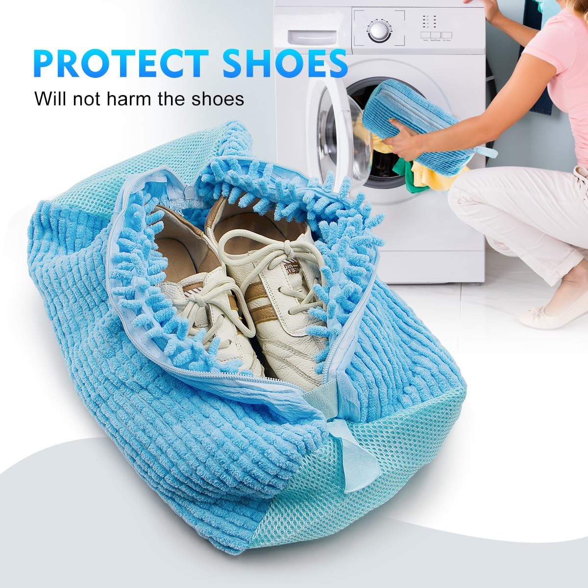 Reusable Shoe Washing Bag for Washing Machine - Simulate Hand Wash, Protect Shoes & Fit All Footwear - Large Capacity Laundry Bag for Sneakers, Flats & Kids Shoes 2 PCS (Blue)