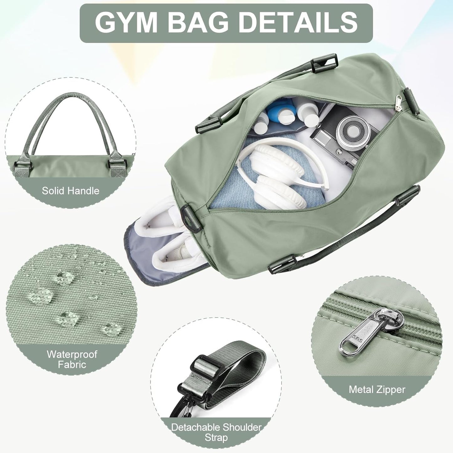 Gym Bags for Women Men with Shoes Compartment,Sports Duffle Bags Personal item travel Duffel Tote Bag Small Carry on Weekender Overnight Bag Workout Dance Bags Hospital Holdalls Grey Green