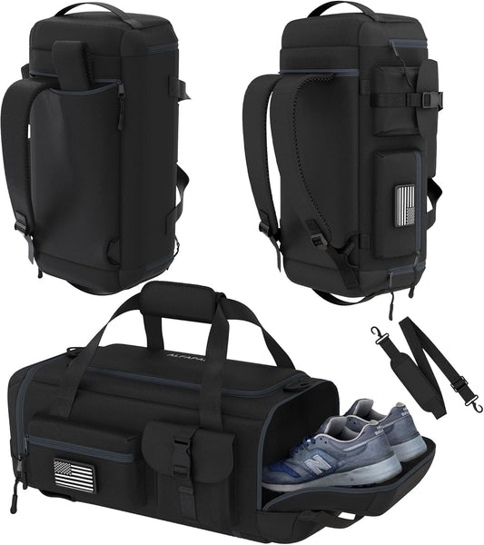 Gym Duffel Bag Backpack - 60L - Durable Gym Bag for Men/Women with Shoe Compartment - Duffel Bag Carry On – Water Resistant with Wet Pocket, Multiple Pockets & Straps for Gym, Travel & Overnight