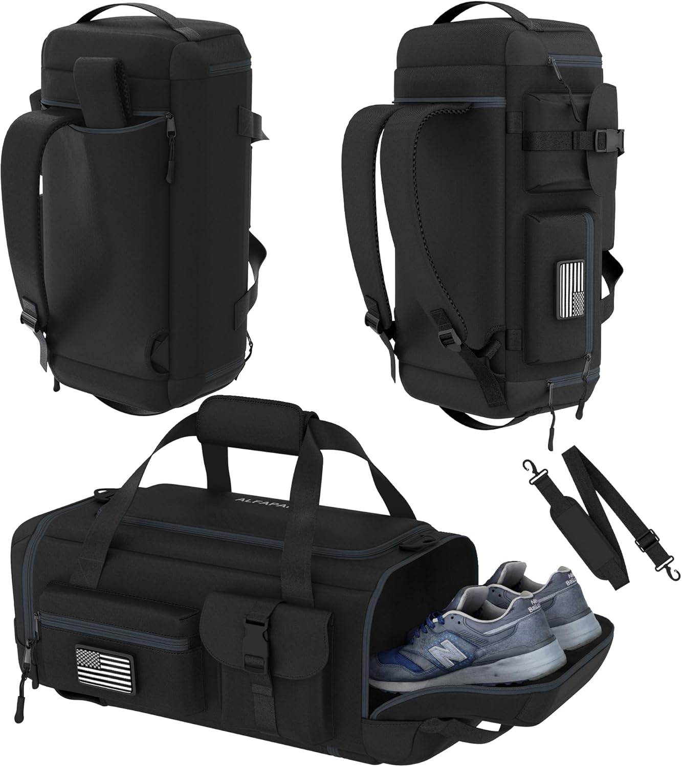 Gym Duffel Bag Backpack - 45L - Durable Gym Bag for Men/Women with Shoe Compartment - Duffel Bag Carry On – Water Resistant with Wet Pocket, Multiple Pockets & Straps for Gym, Travel & Overnight