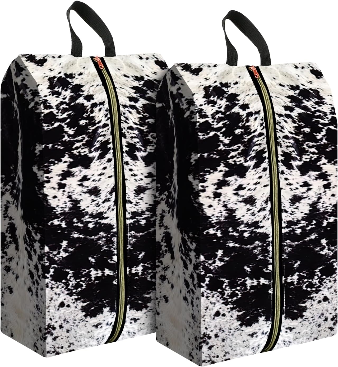 2pcs Shoe Organizer for Travel, Packing Shoe Travel Bags, Cute Shoe Bag with Zipper & Handle, Portable Travel Essentials for Women and Men Black White Cowhide