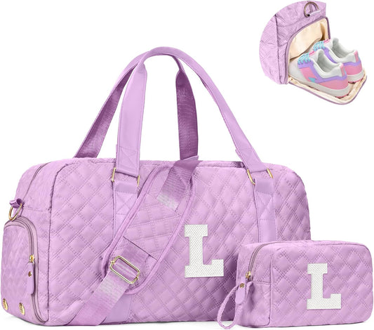 Monogram Duffle Bag Women Girls Gift: Initial Overnight bags, Dance Cheer bag Sports for Girl, Kid Gymnastics Bags, Birthday Gifts for Women Girls Kids Teens Mom Teacher