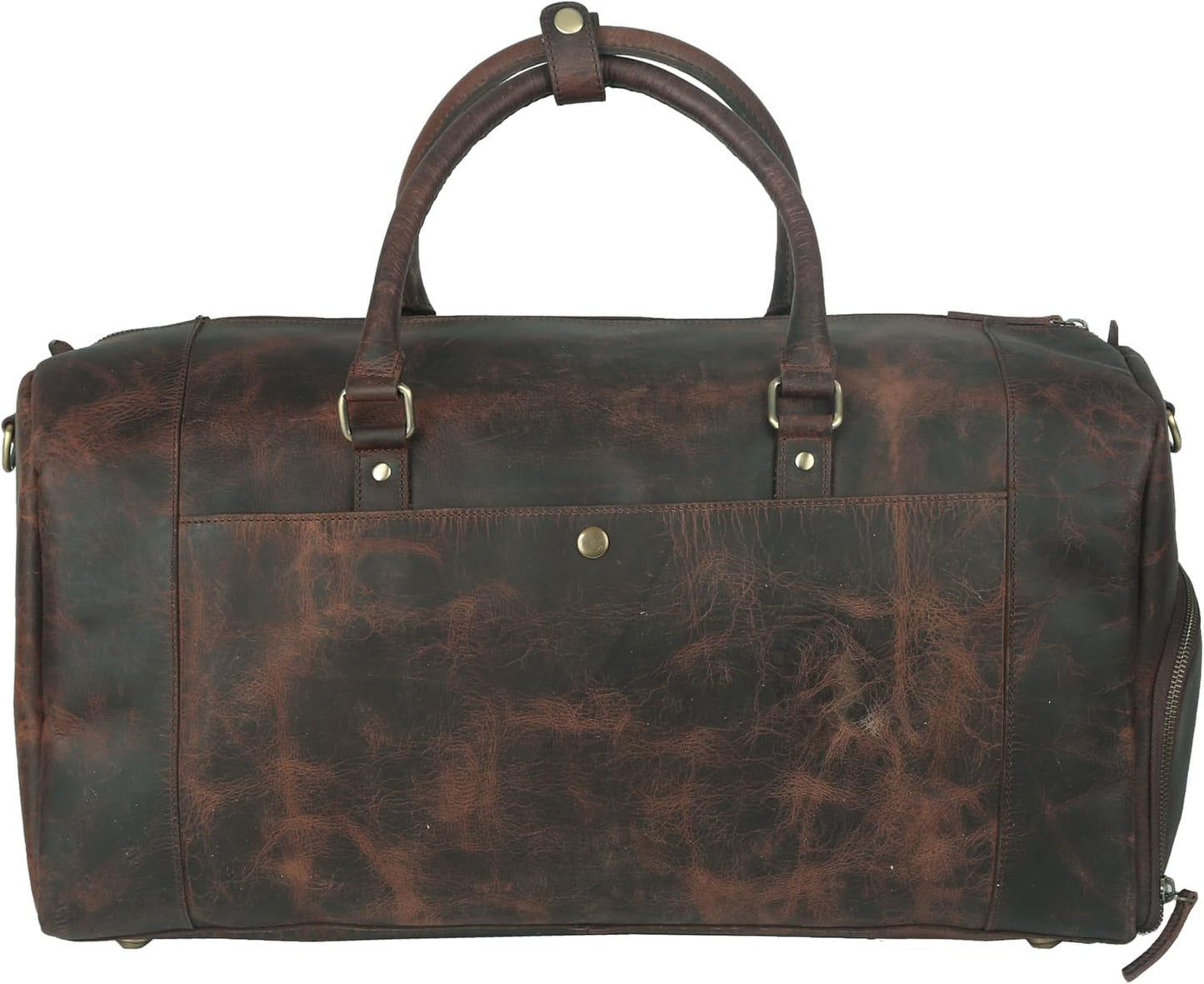 22 Inch Genuine Leather Duffel Bag Overnight Travel Weekend Sports Gym Cabin Carryon With Shoe Compartment For Men