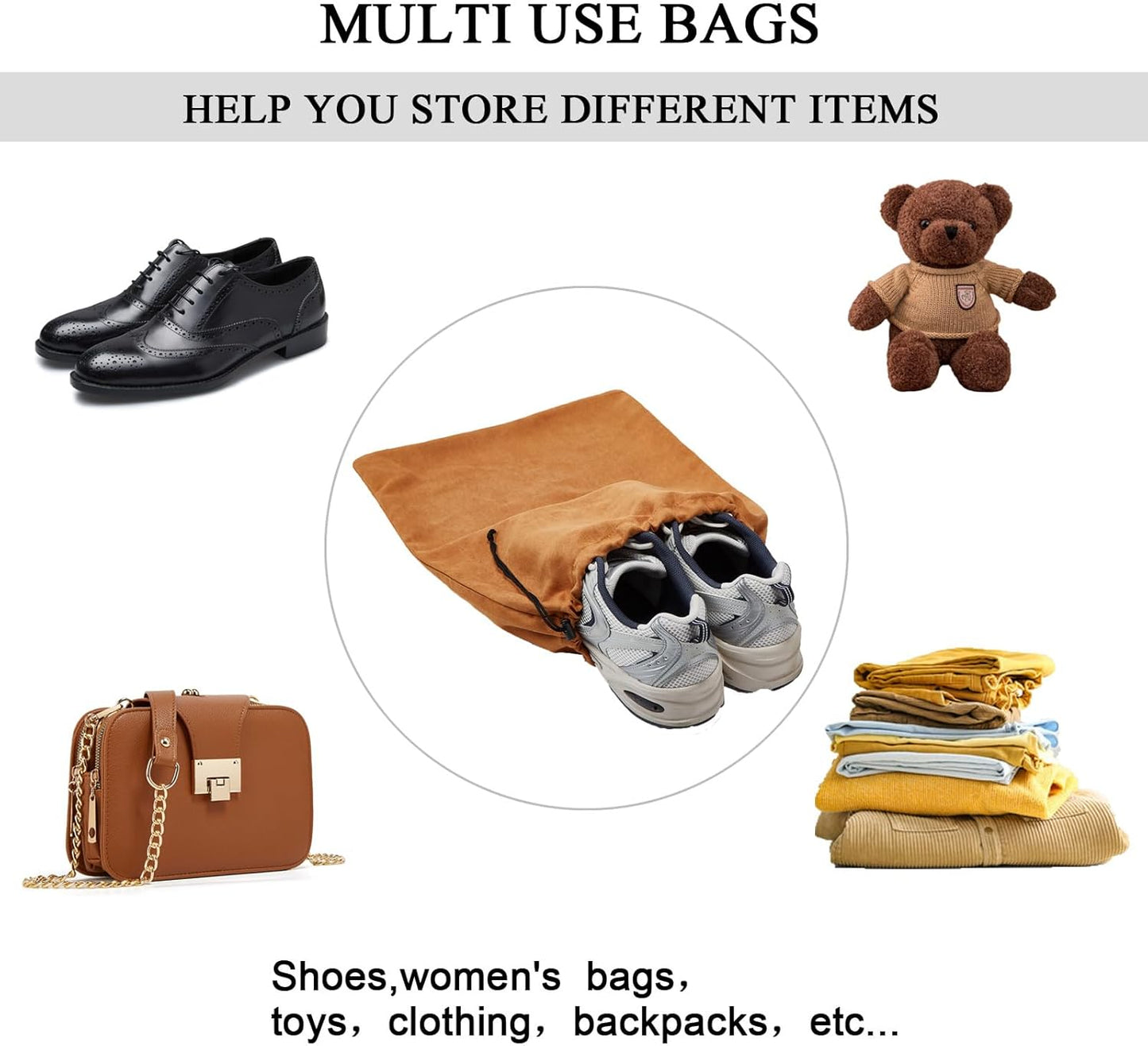 LAKE OF FIRE 4-Piece Travel Shoe Bags for Packing, 17.7" x 13.8" Dustproof Shoe Bags - Flannel Shoe Pouch with Drawstring Closure,Washable & Reusable(Brown)