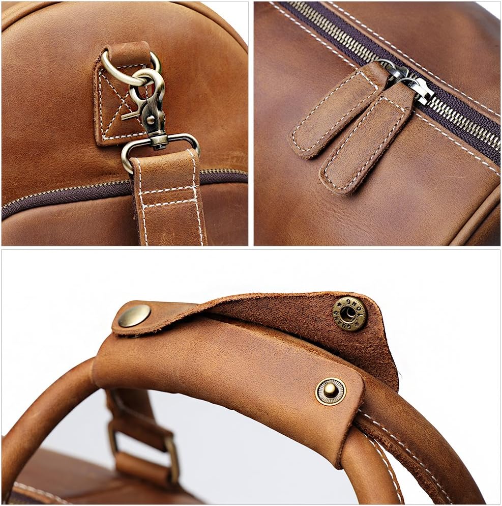 Leather Travel Luggage Bag, Mens Duffle Retro Carry on Handbag (Brown, 22 Inch)