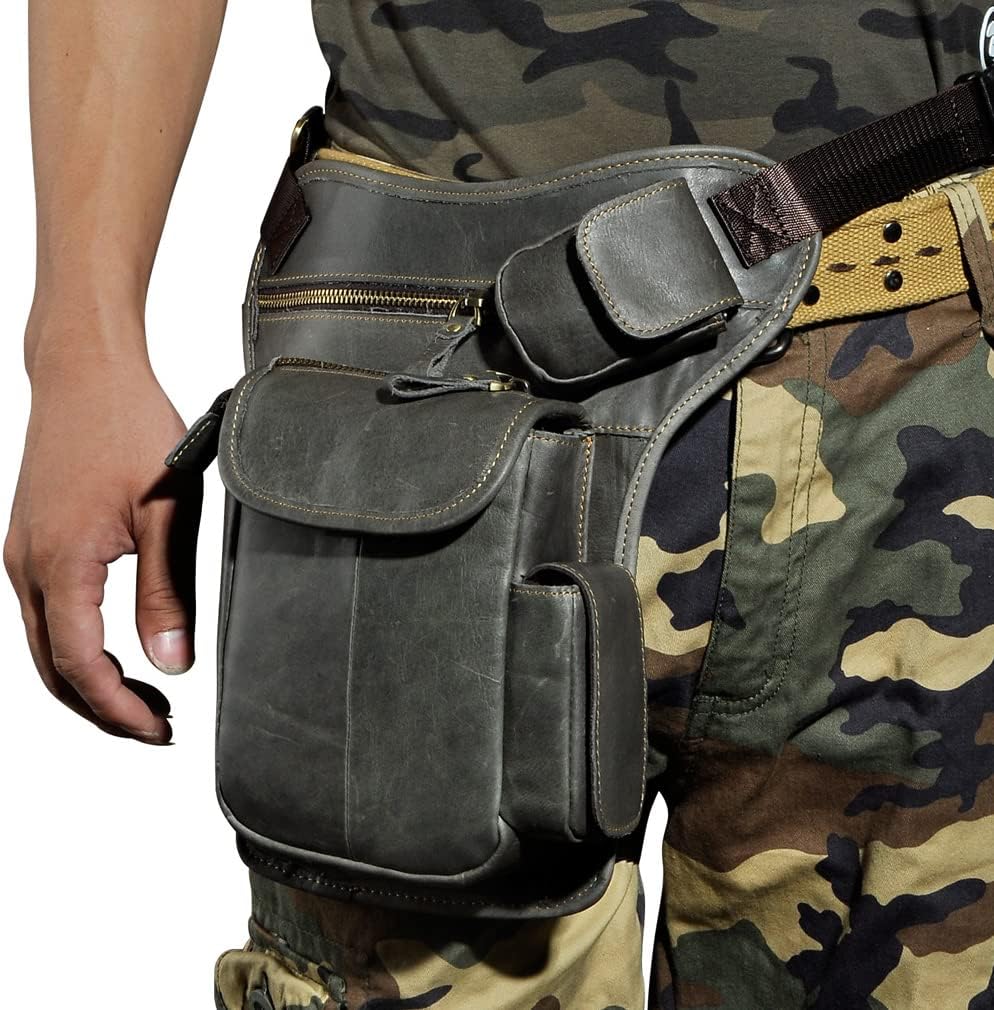 Leather Waist Pack Drop Leg Bag for Men Women Belt Bumbag Multi-Purpose Motorcycle Bike Outdoor Sports Tactical Cycling Riding Hiking Camping Pouch