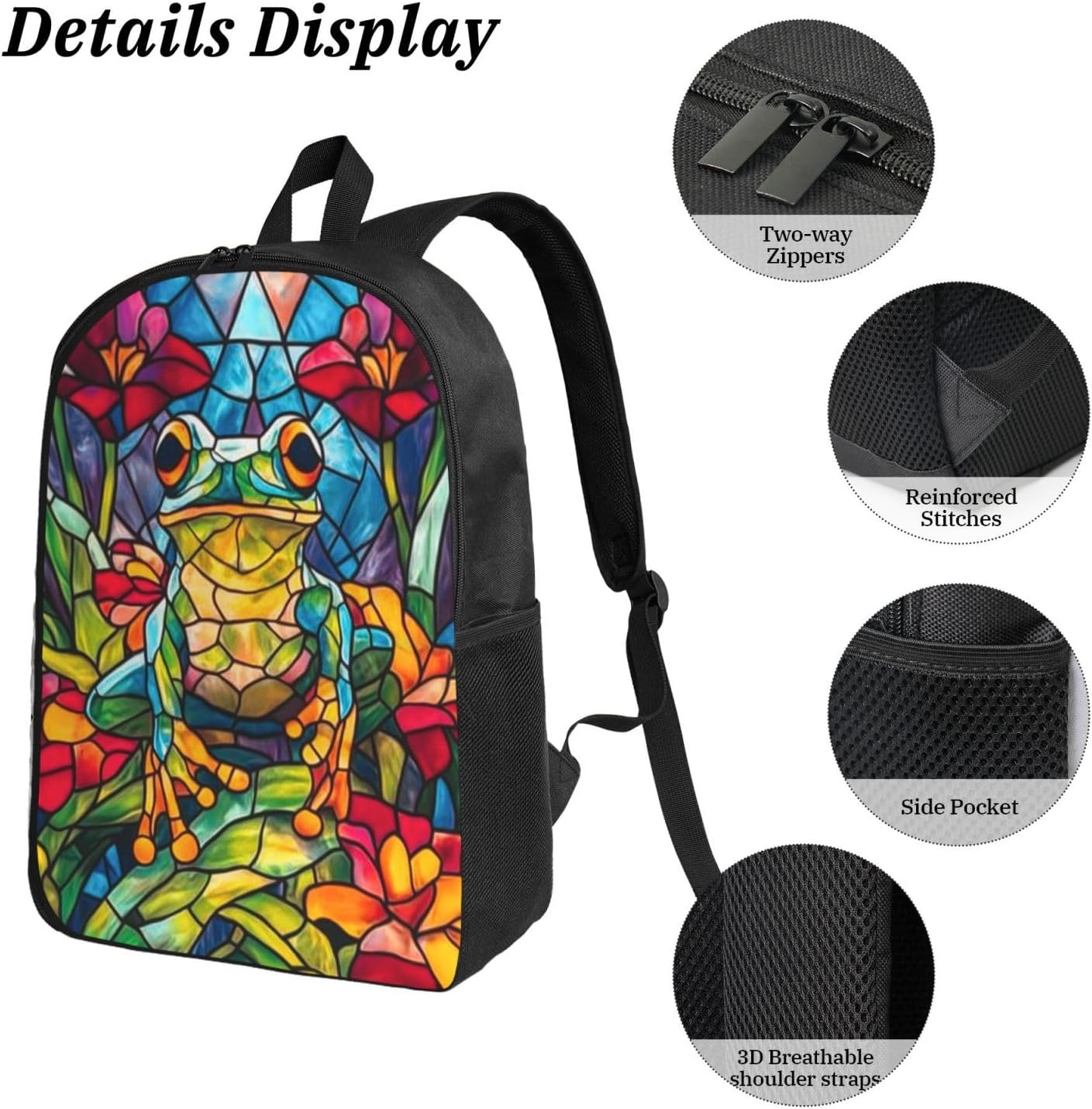 Frog Kid Backpack Set with Lunch Bag & Pencil Case Large Capacity School Bag 17 Inch Bookbag for Boy Girl