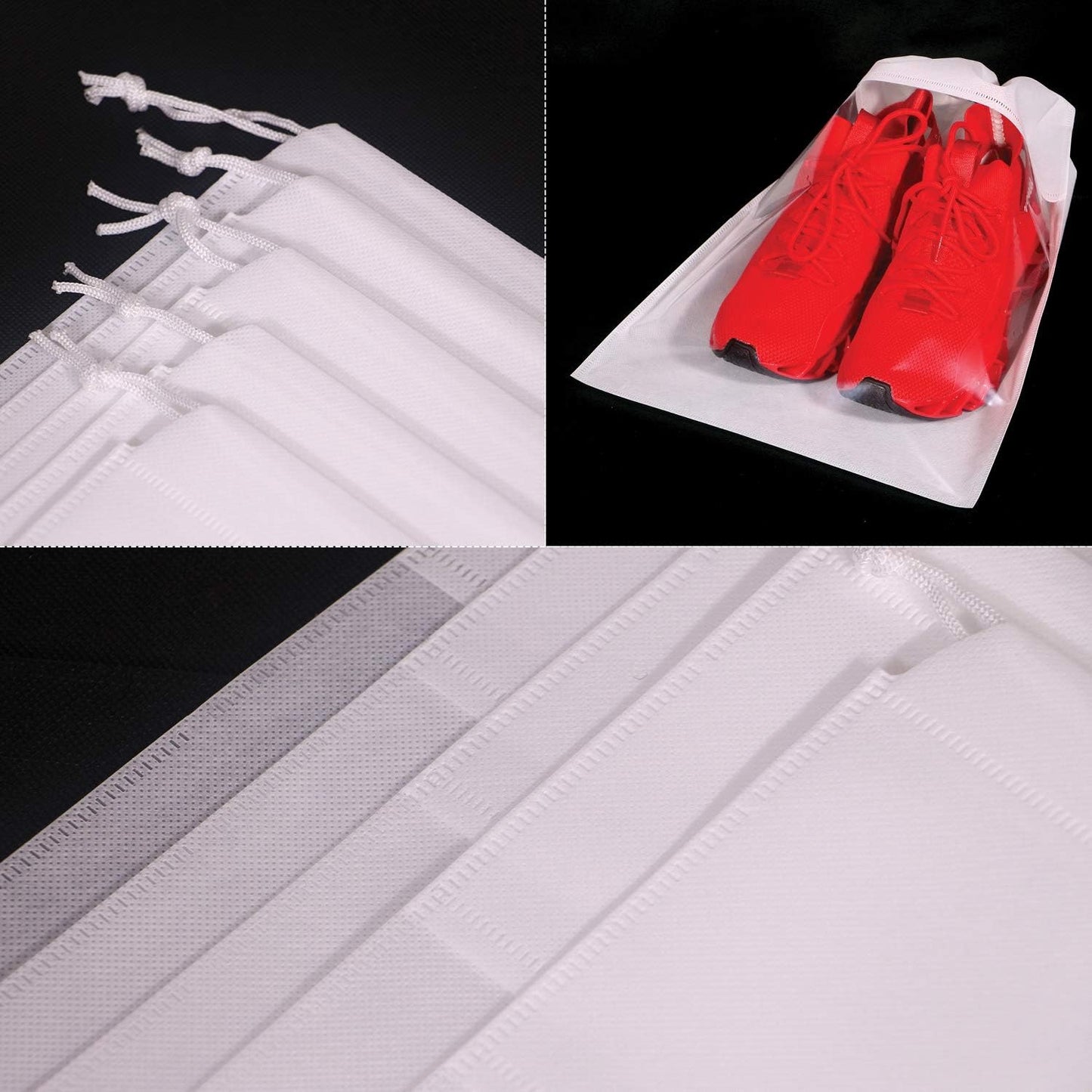12 Pack Portable Shoe Bags for Travel Large Shoes Pouch Storage Organizer Clear Window with Drawstring for Men and Women White