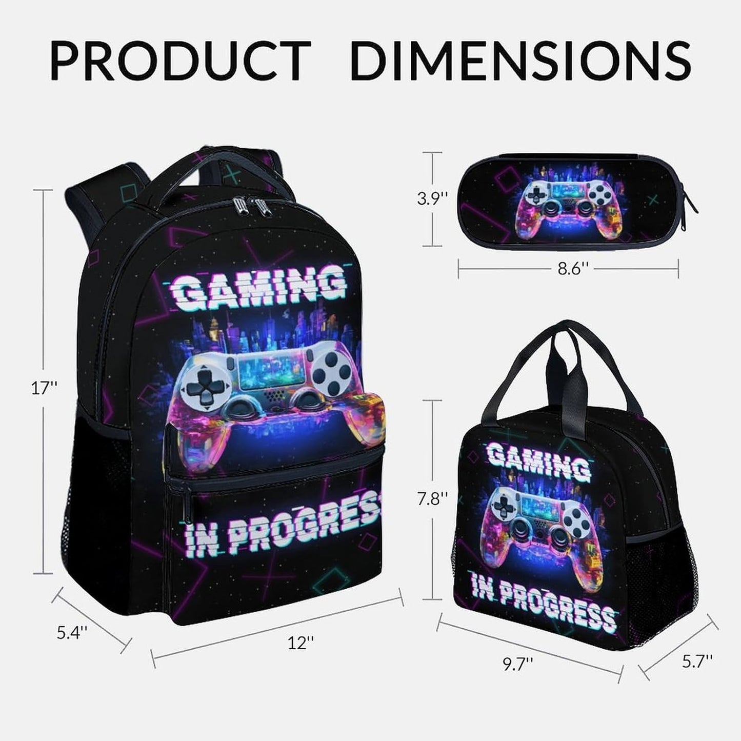 COZYAURA Backpacks for Boys - 3Pcs Video Gaming Bookbag for Kids - Gamer School Bag for Boys - Kids Backpacks with Lunch Box Pencil Case Set