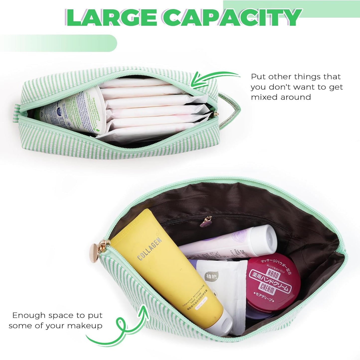 Teen Girl Travel Essentials - Birthday Gifts for Girls Teens Kids Daughter Sister Her,Cute Trendy Stuff Makeup Bag Set Cosmetic Bag - Green,E