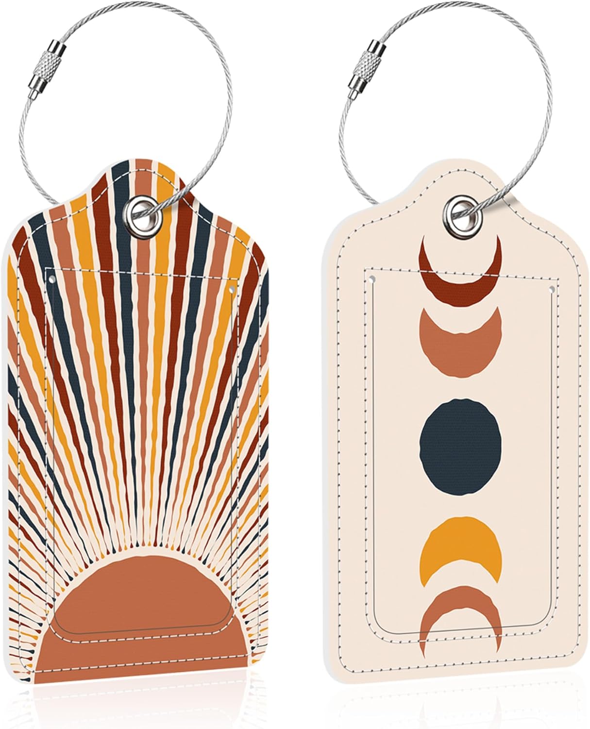 2 Pack Boho Art Luggage Tag for Suitcase,Boho Art PU Leather Suitcase Tags Identifiers with Privacy Name Address Labels and Steel Loop for Women Men Travel