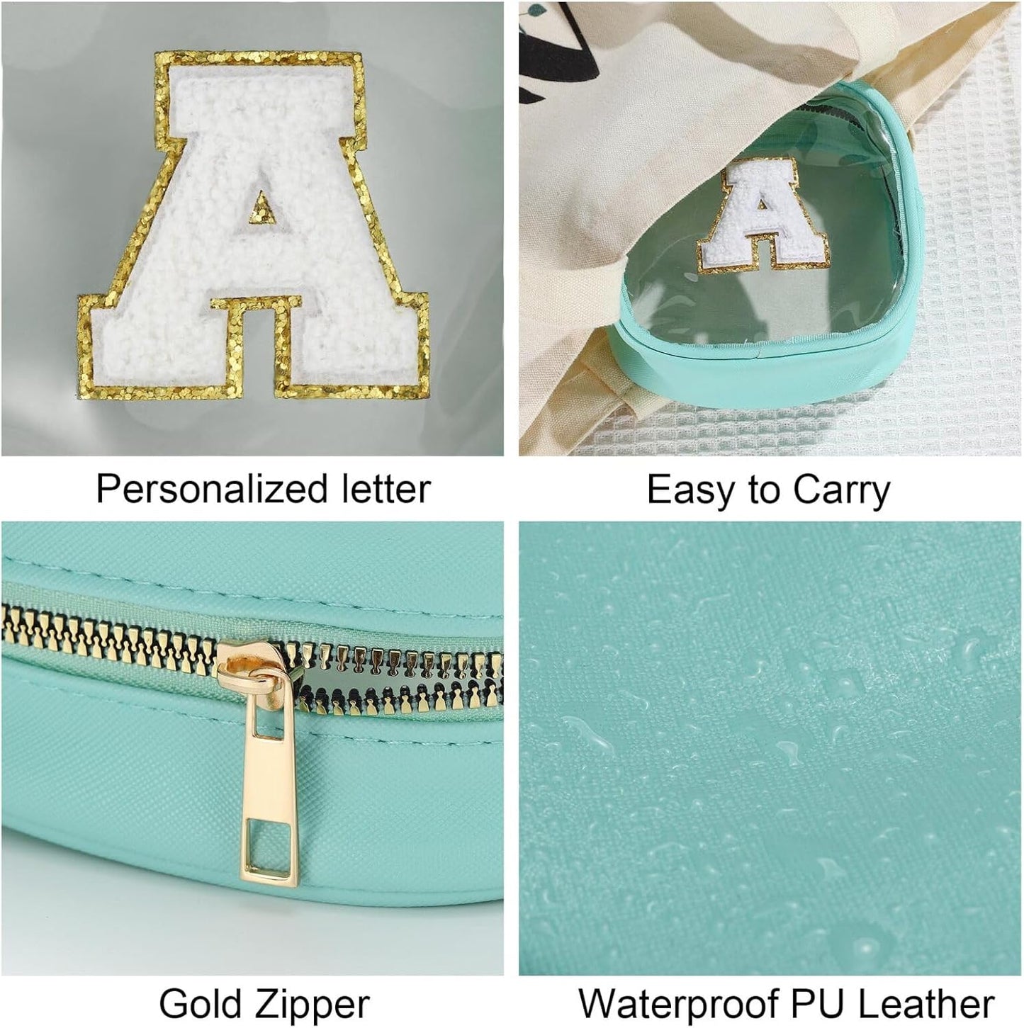 YOOLIFE Initial Make Up Bag Travel Toiletry Bag, Clear Makeup Bag Preppy Cosmetic Bags Organizer Travel Essentials Gifts for Women Teen Girlfriend Teacher Mom Birthday Mothers Day Gifts Mini Blue H