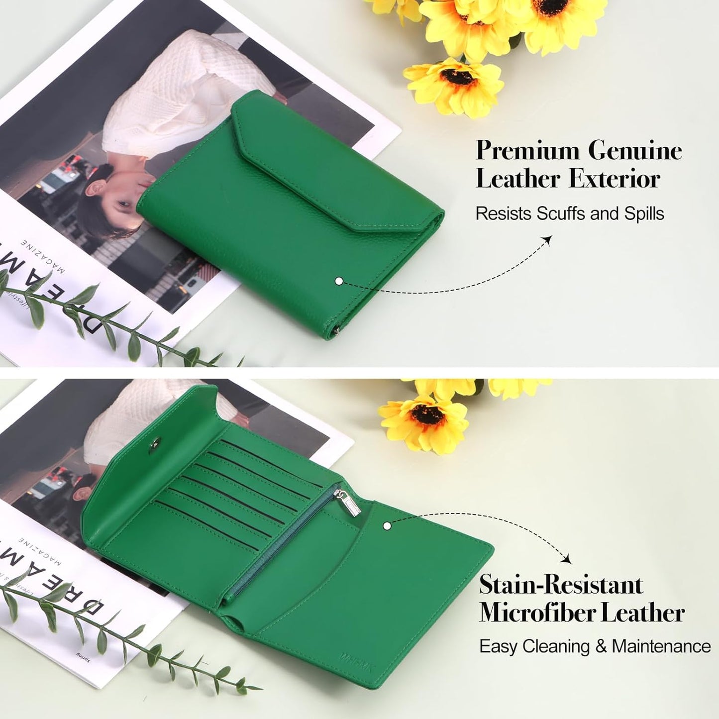 Leather Passport Holder for Travel,Rfid Passport Holder Protect Your Card Security,Passport Book Holder for Women,Travel Wallet with Cards & Pen Slots,Boarding Pass,Zipper Cash Pocket(Green)